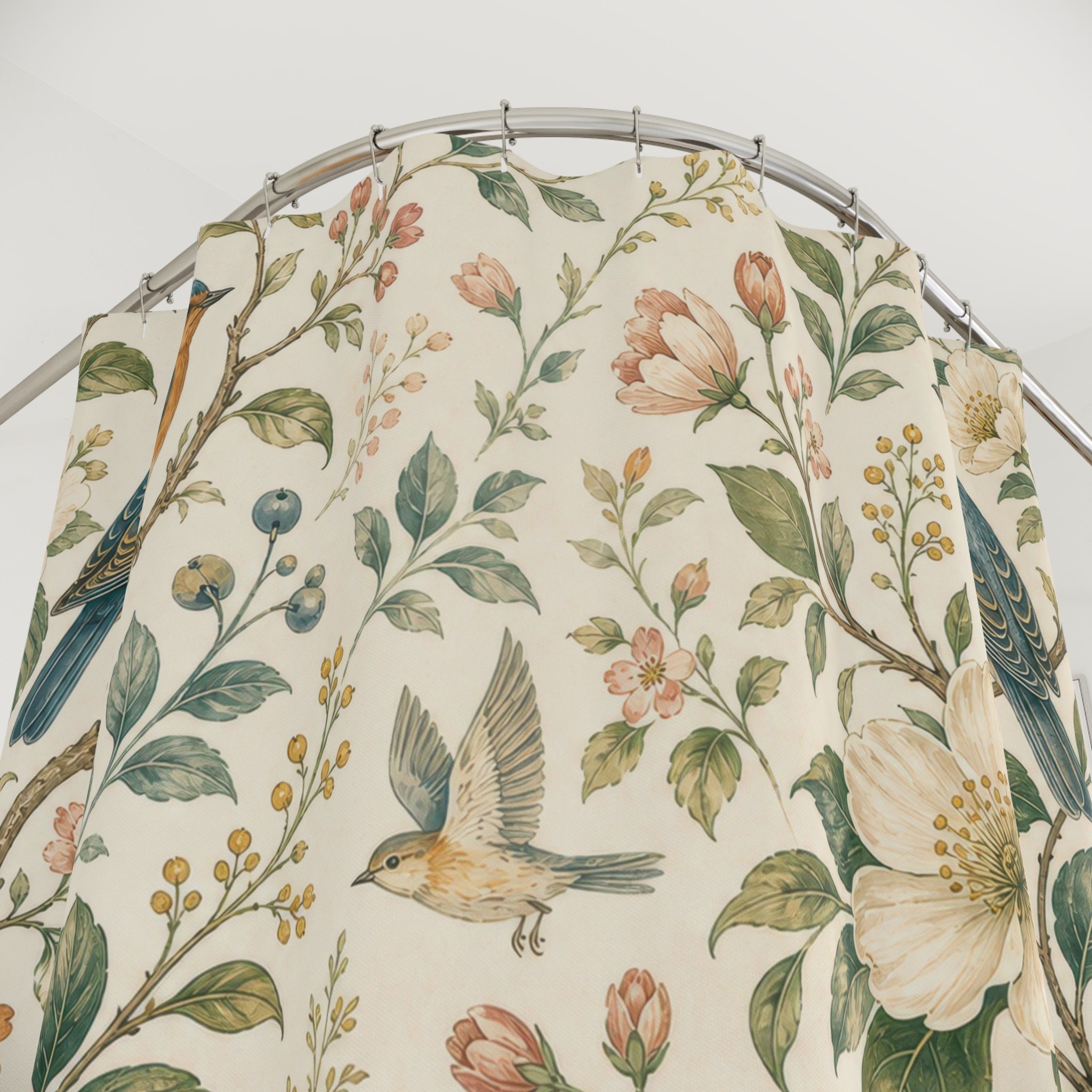 Birds Flowers Floral Shower Curtain