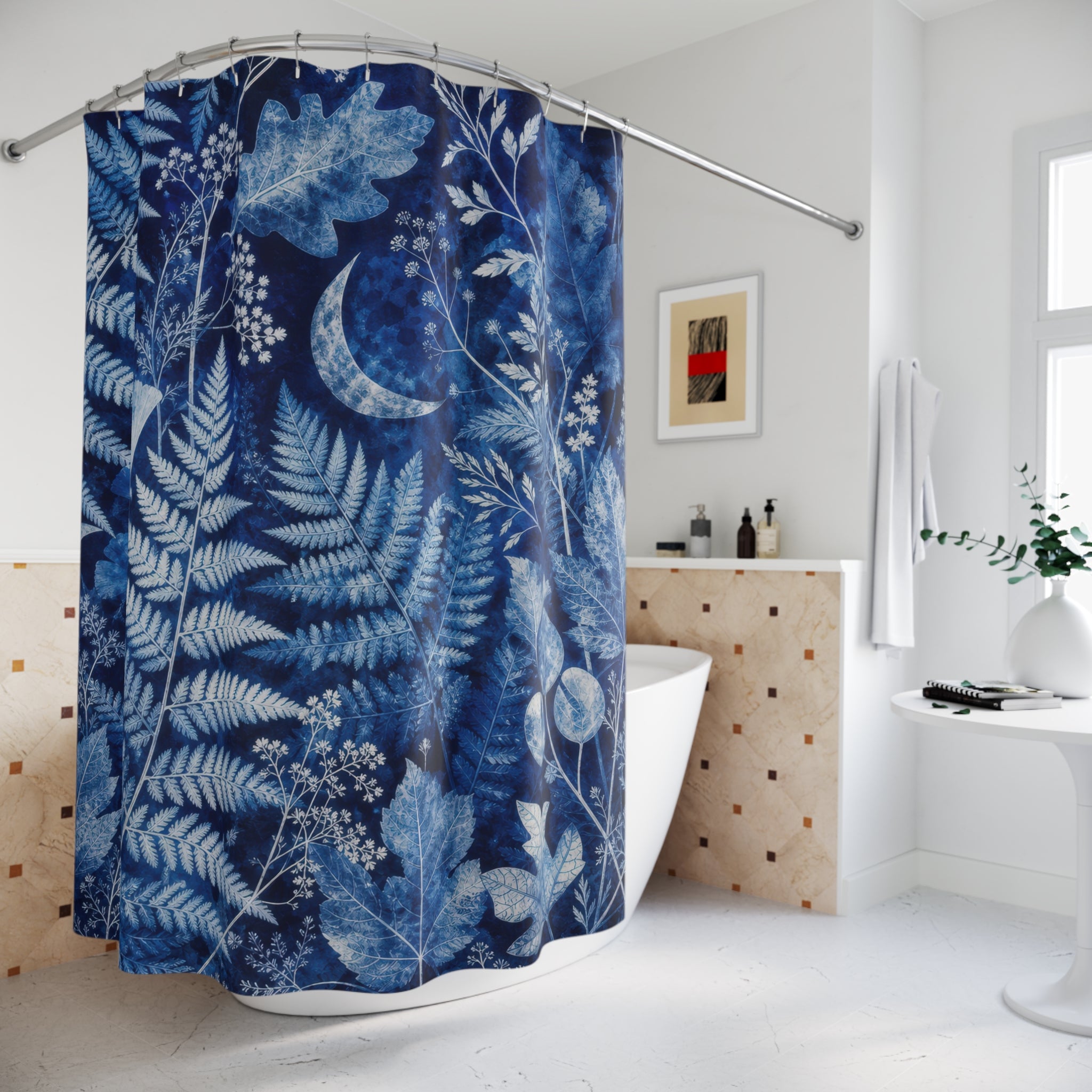 Cyanotype Fern Moon Botanicals Shower Curtain