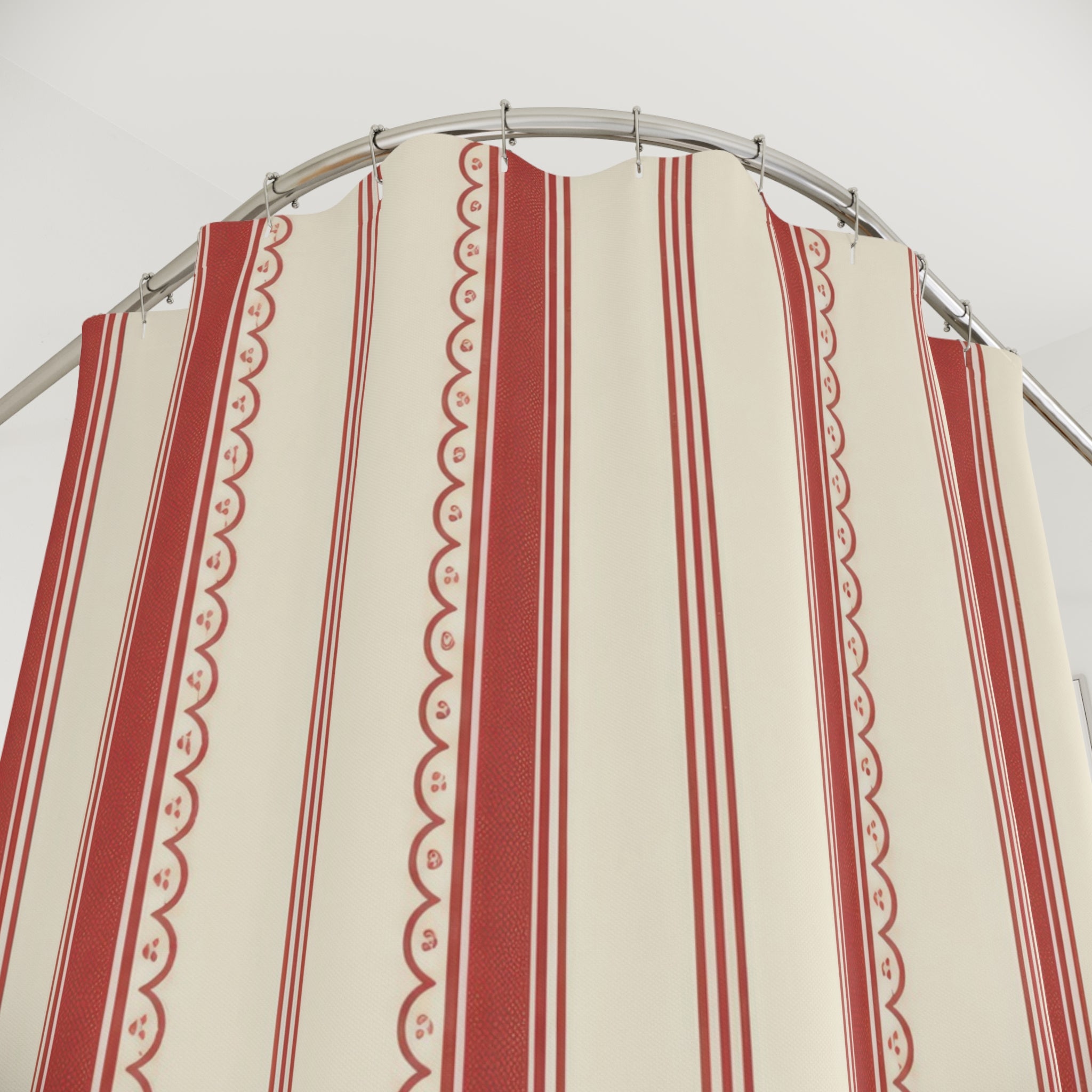 Red and White Heirloom Stripe Shower Curtain