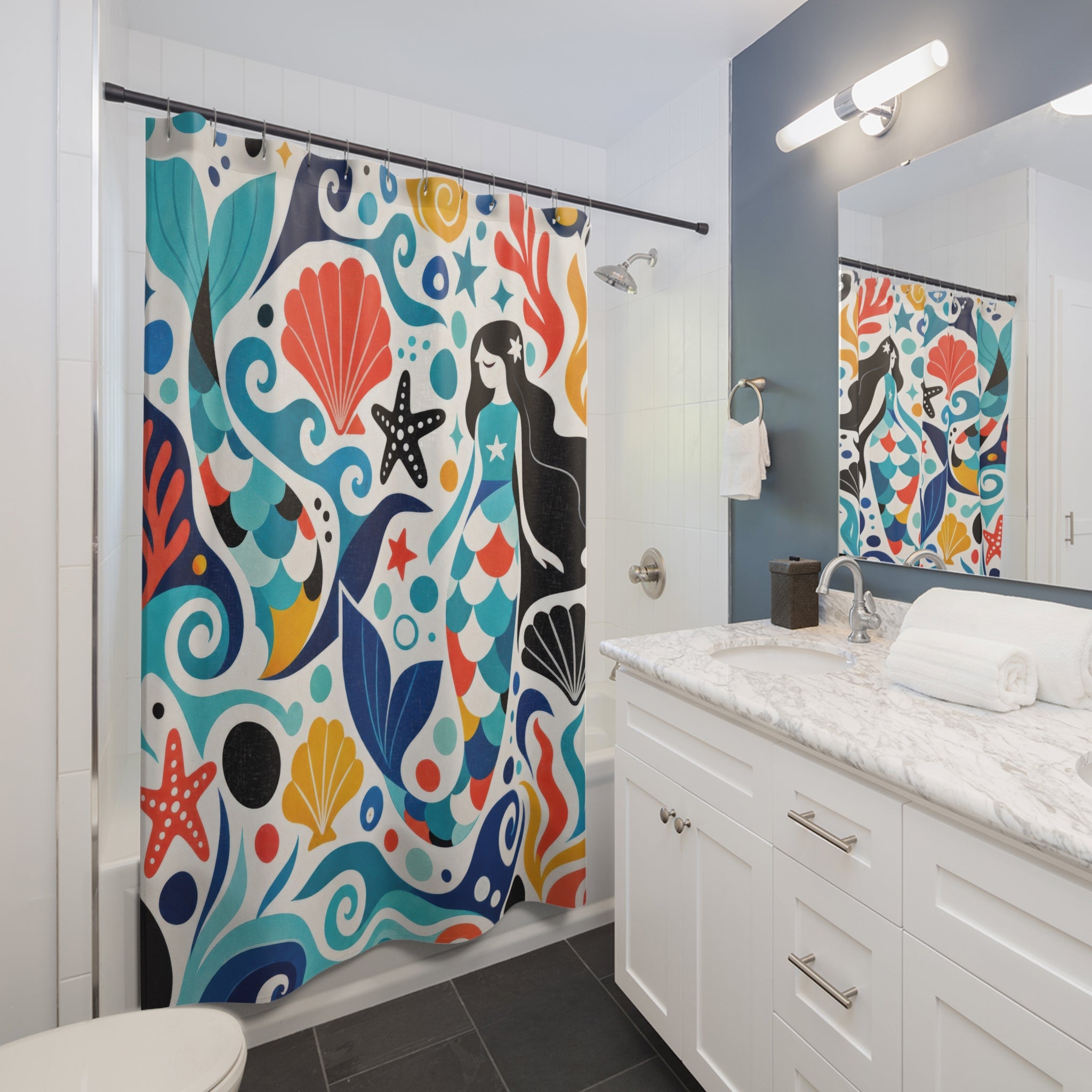 Bold Folk Art Ocean Shower Curtain