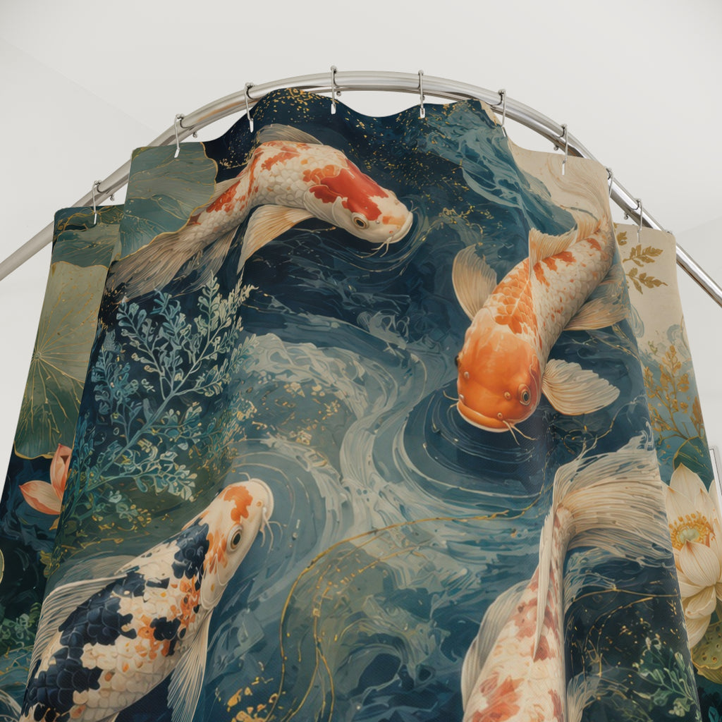 Koi Fish Shower Curtain: Japanese Lotus Pond