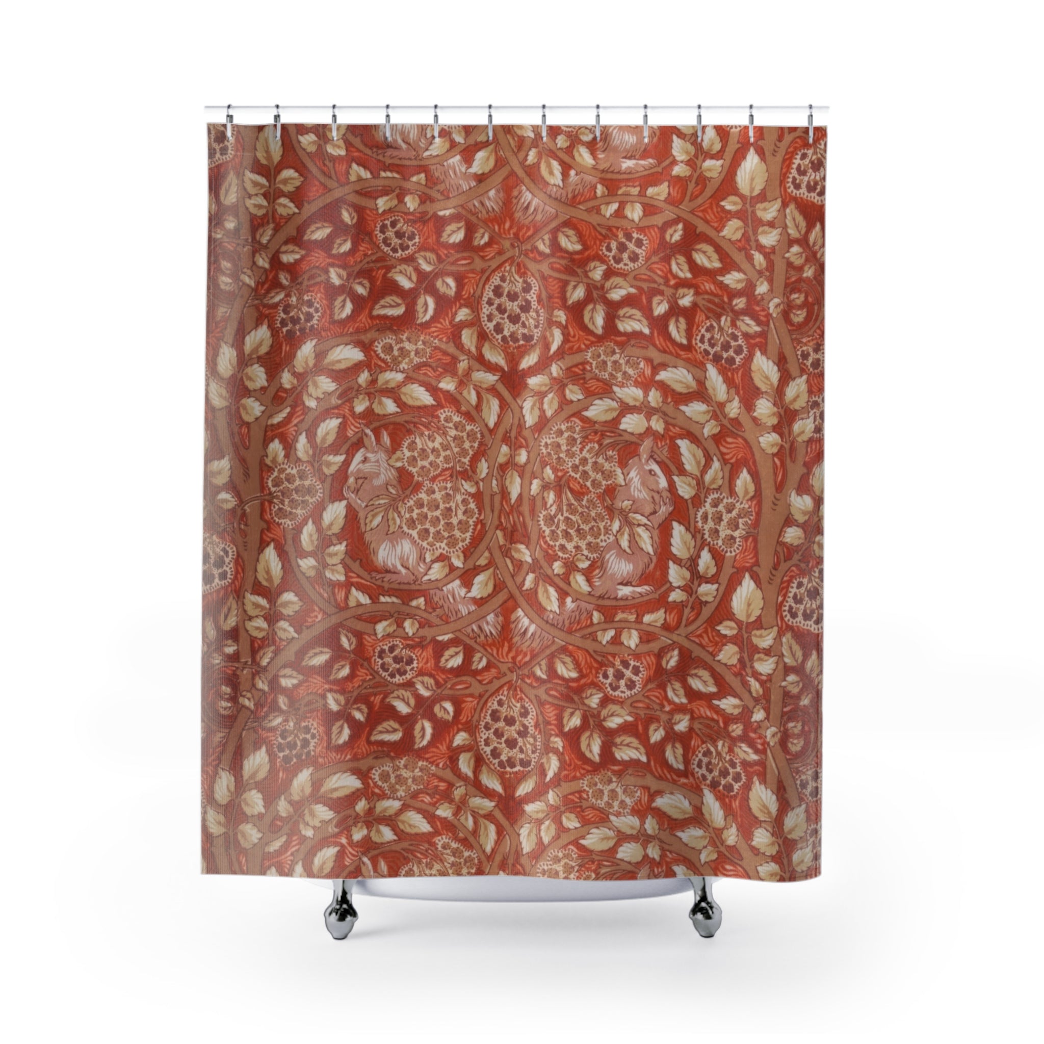 Bramble & Squirrel Shower Curtain – Terracotta Arts & Crafts
