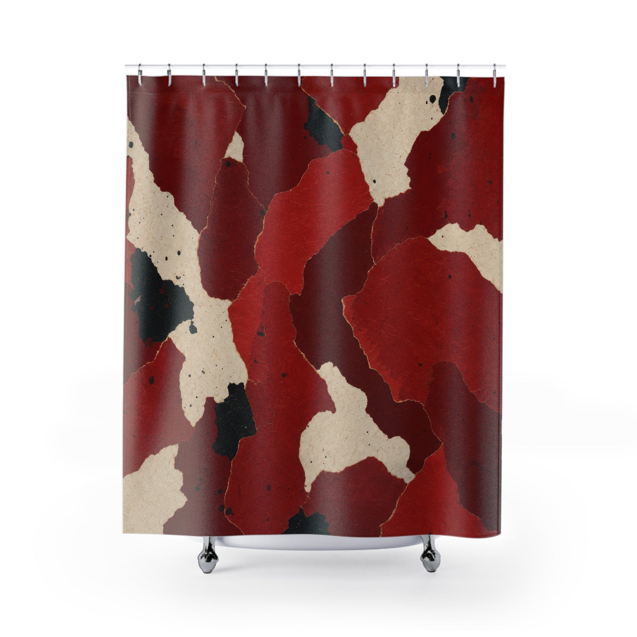 Black Abstract Red and White Shower Curtain