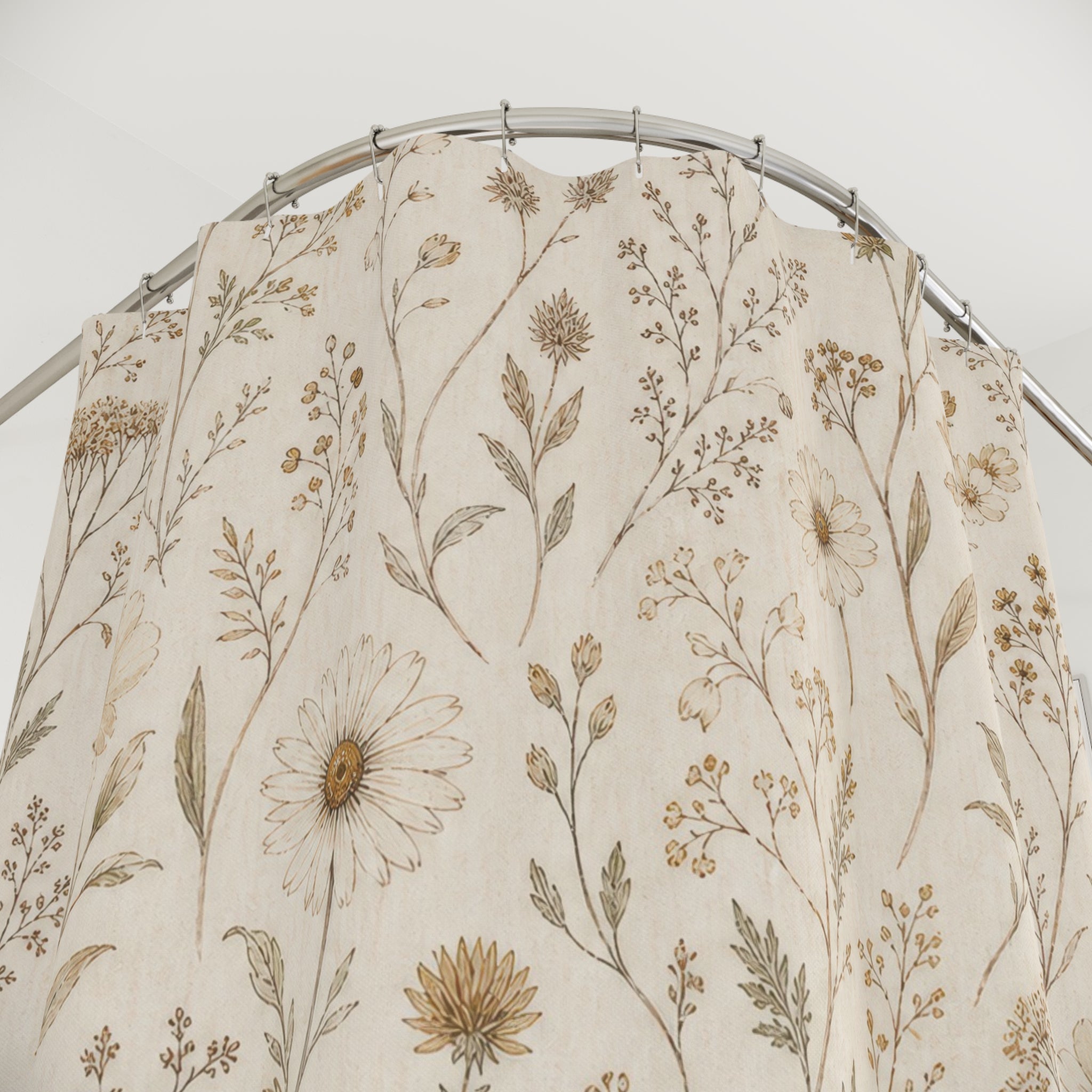 Beige Meadow Botanical Shower Curtain