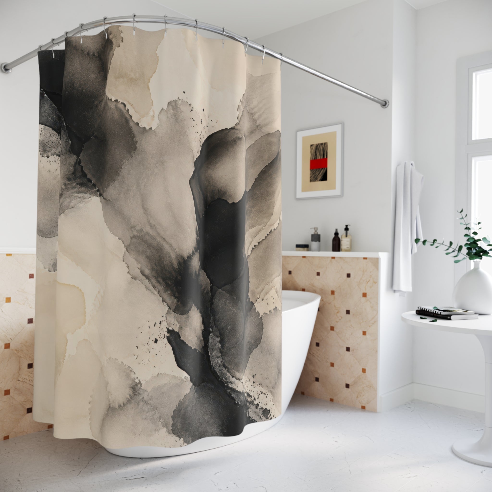 Black Cream Ink Wash Shower Curtain