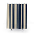 Navy Blue Cream Tan Stripe Shower Curtain