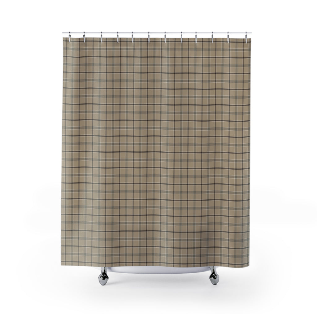 Farmhouse Plaid Shower Curtain – Tan & Charcoal Flannel