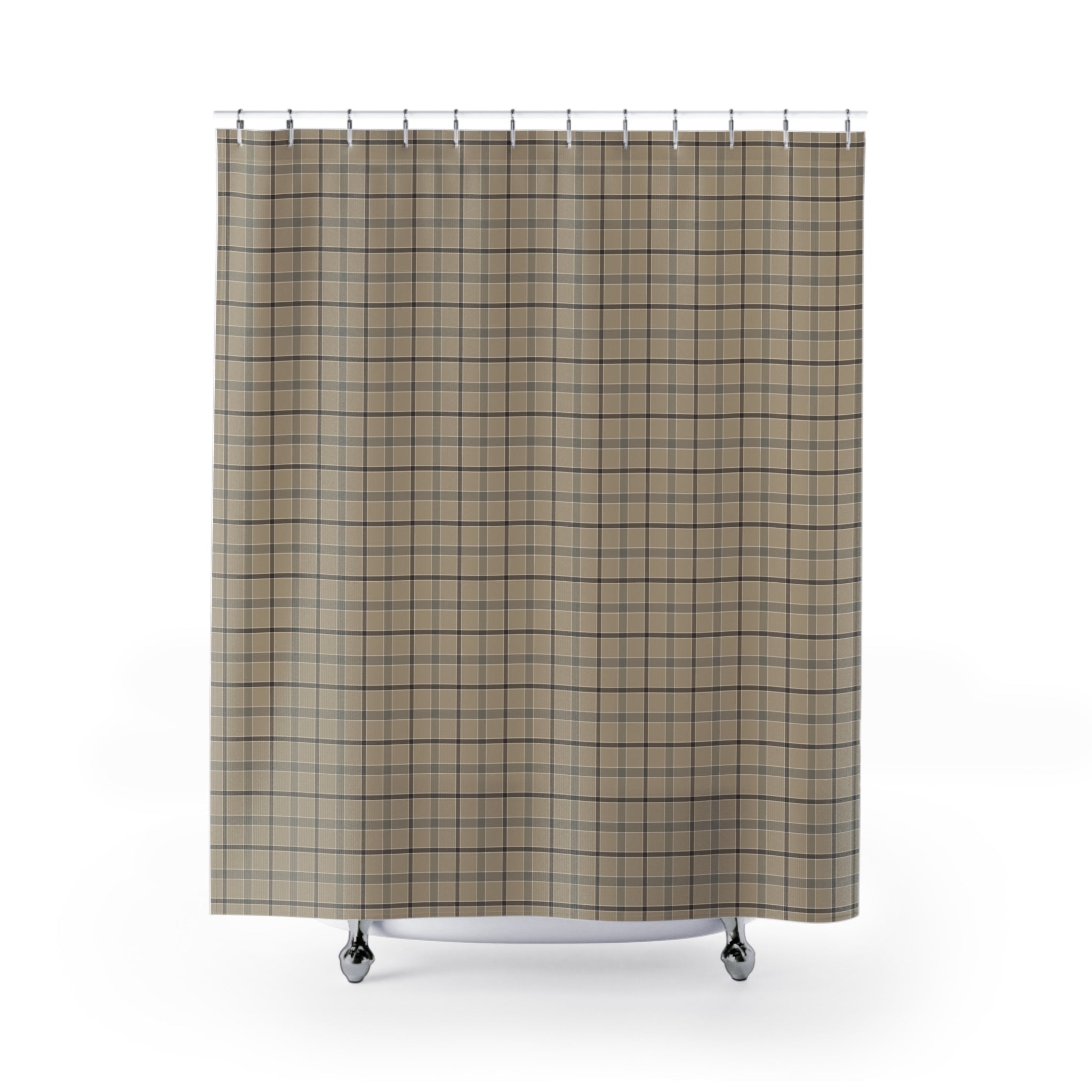 Farmhouse Plaid Shower Curtain – Tan & Charcoal Flannel