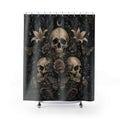 Gothic Skull Shower Curtain: Black Gold Floral Moon Moth