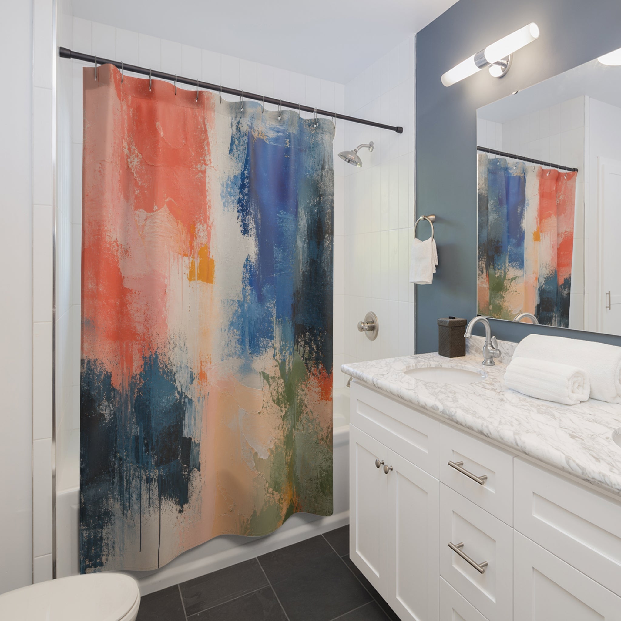 Coral Blue Color Field Shower Curtain