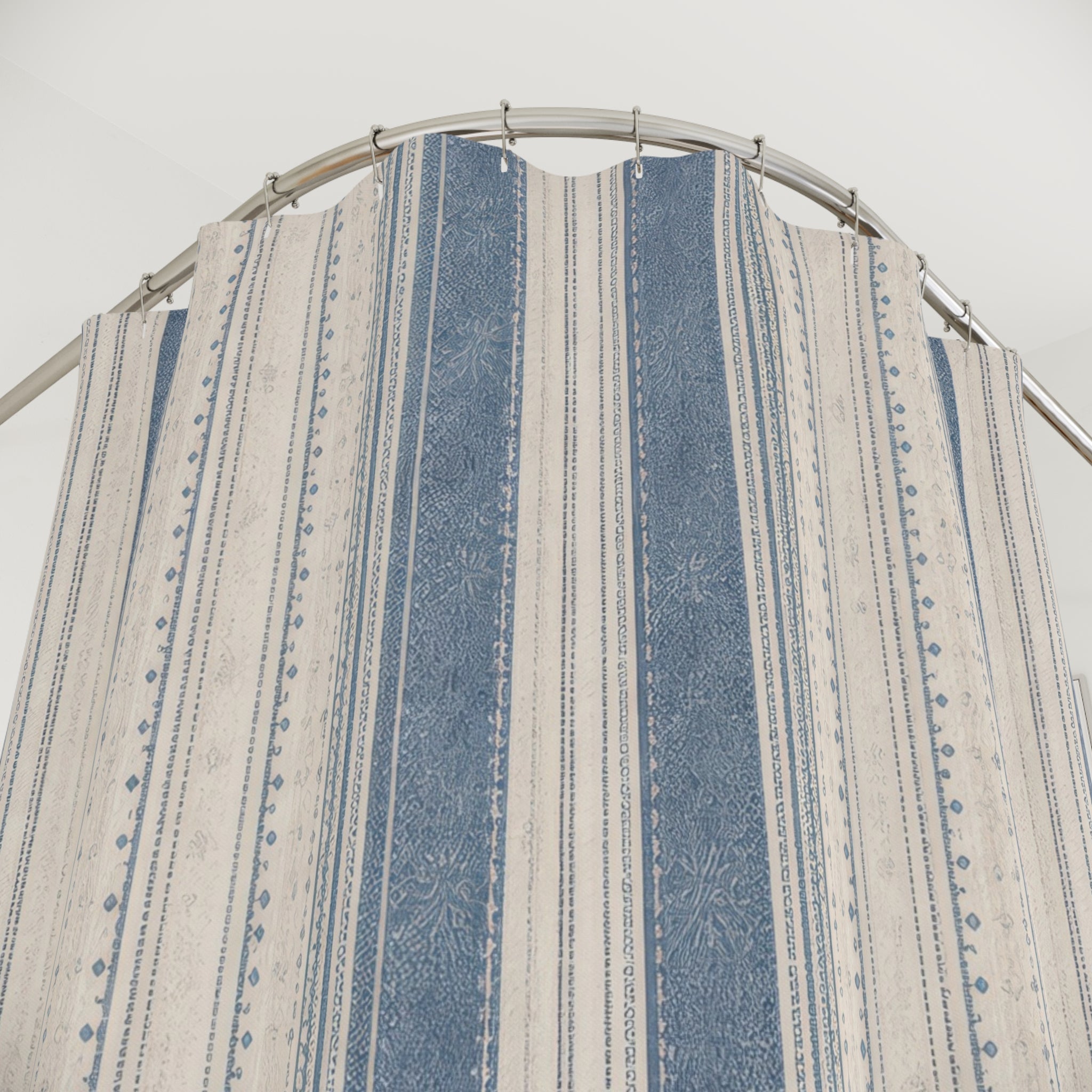 Blue French Farmhouse Stripe Shower Curtain