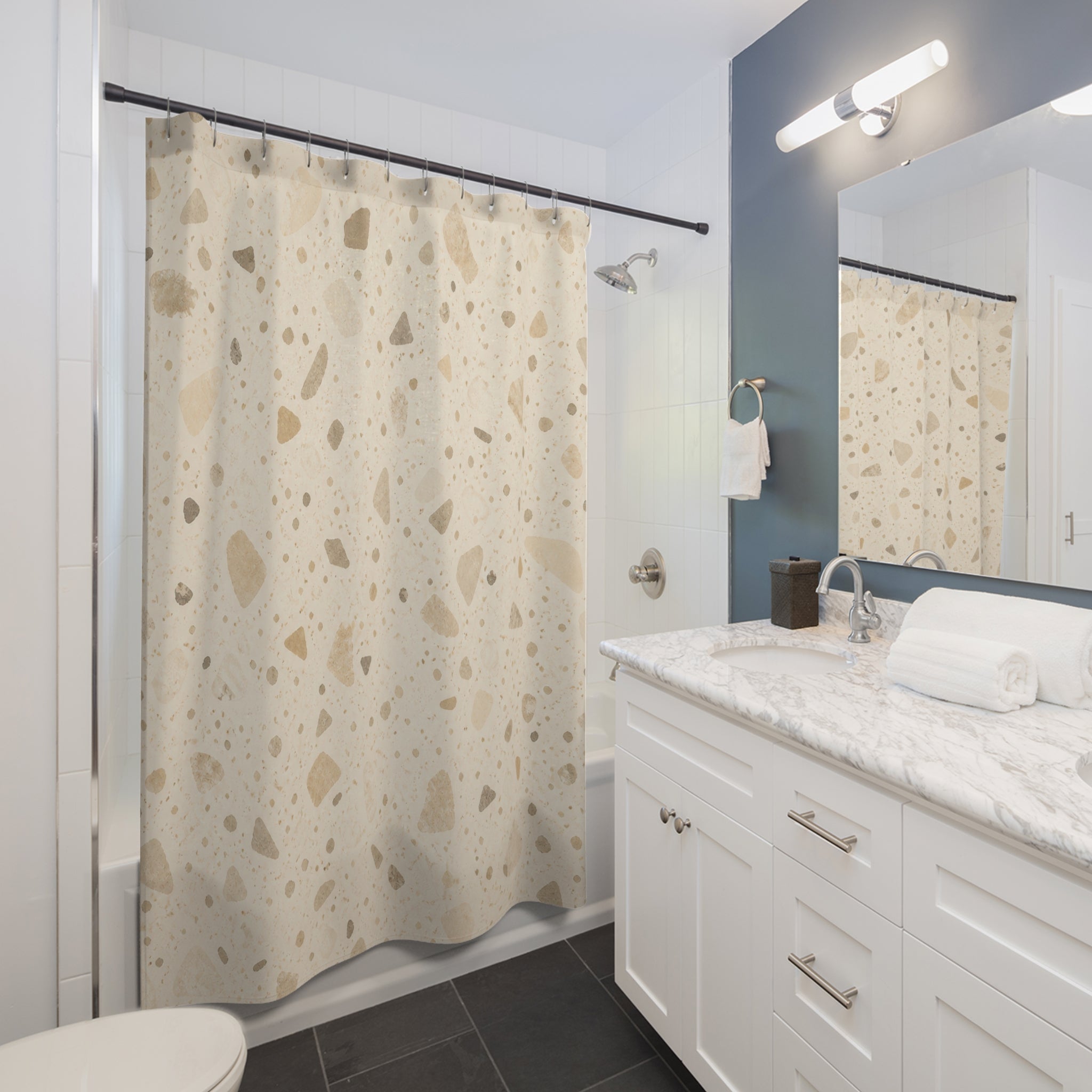 Neutral Terrazzo Stone Shower Curtain