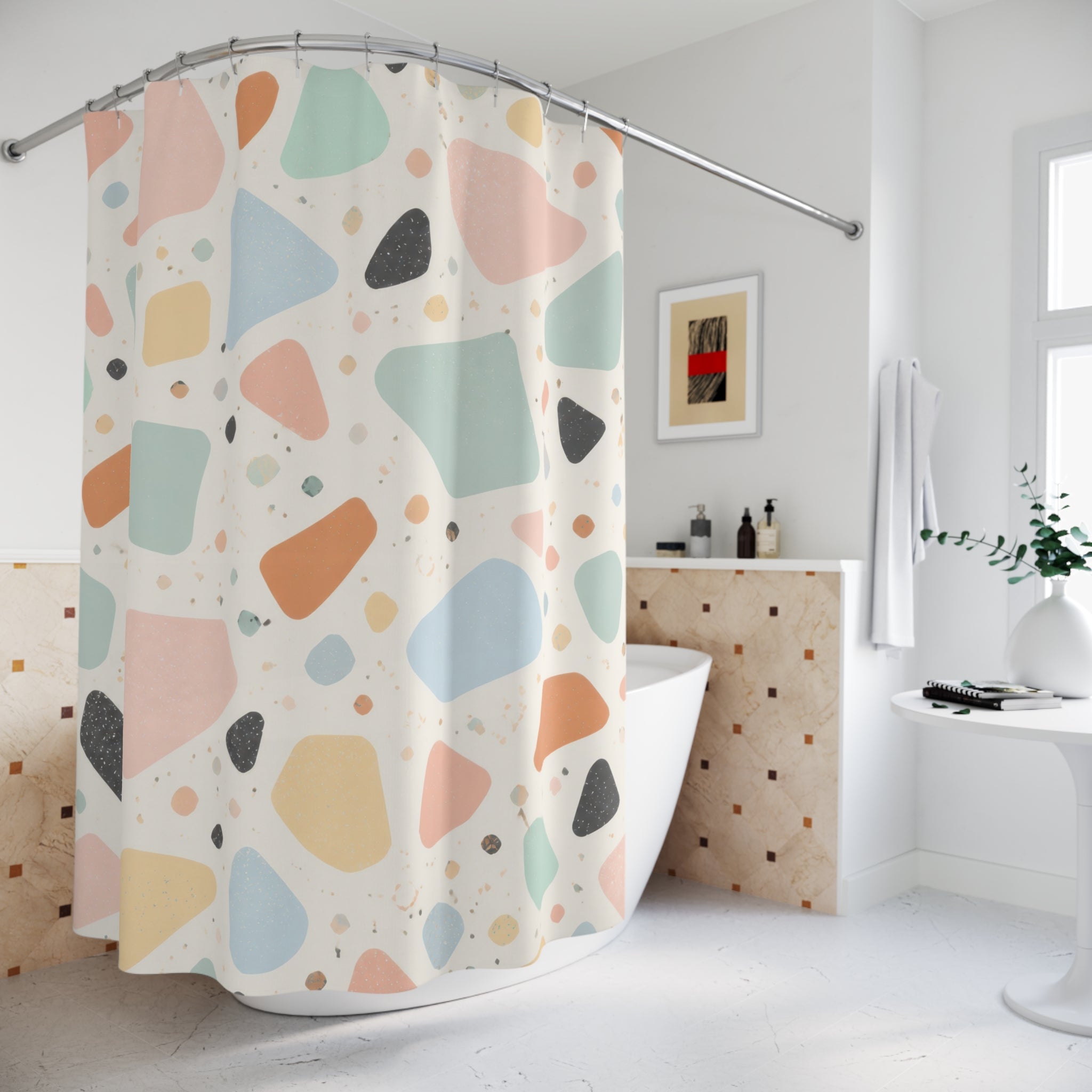 Terrazzo Stone Retro Modern Pastel Shower Curtain