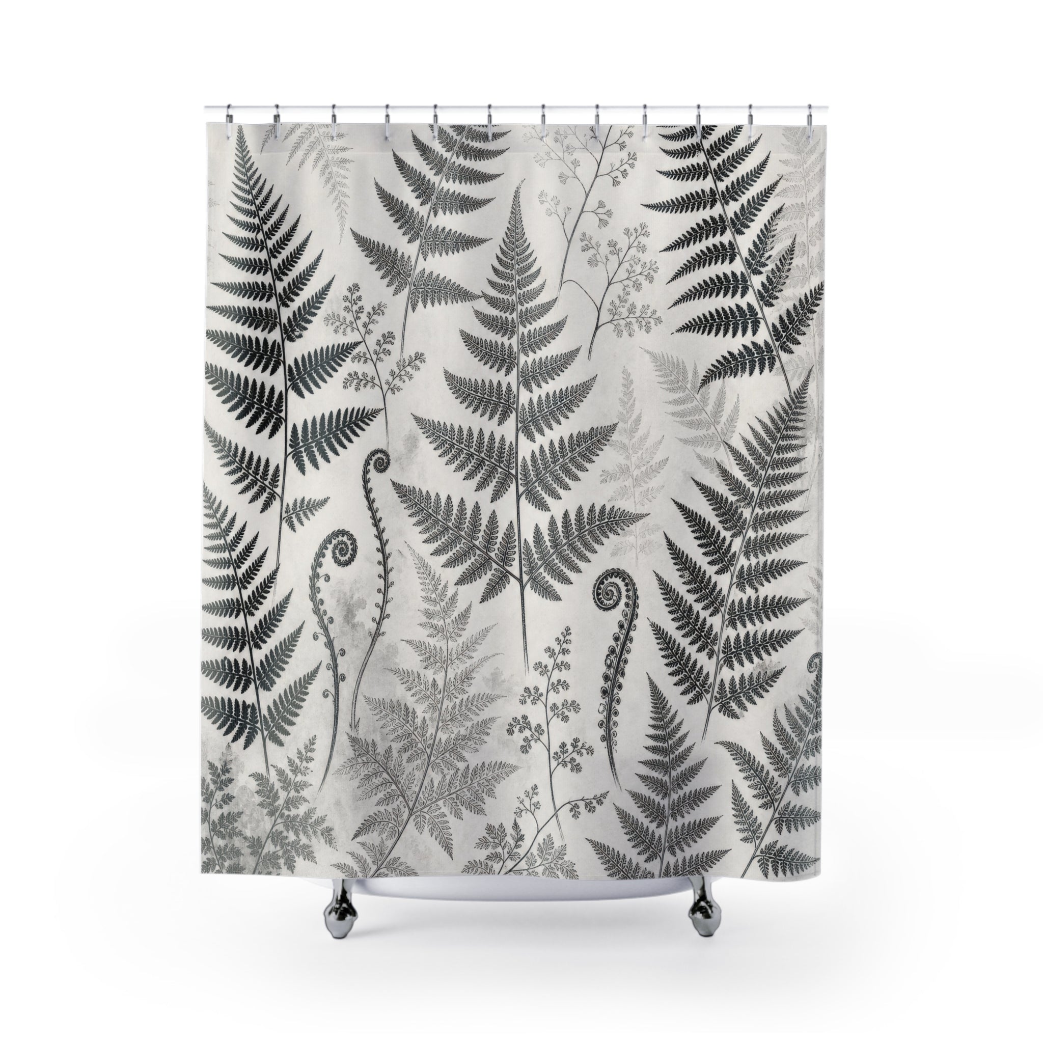 Black White Botanical Leaf Shower Curtain