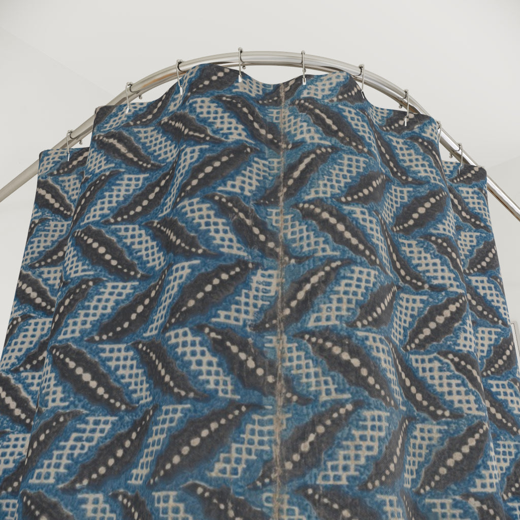 Antique Chevron Shower Curtain – Black, Blue & Grey