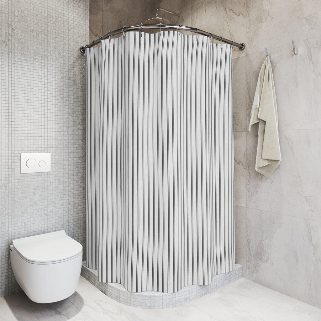 Grey Pinstripe Shower Curtain — Classic Ticking