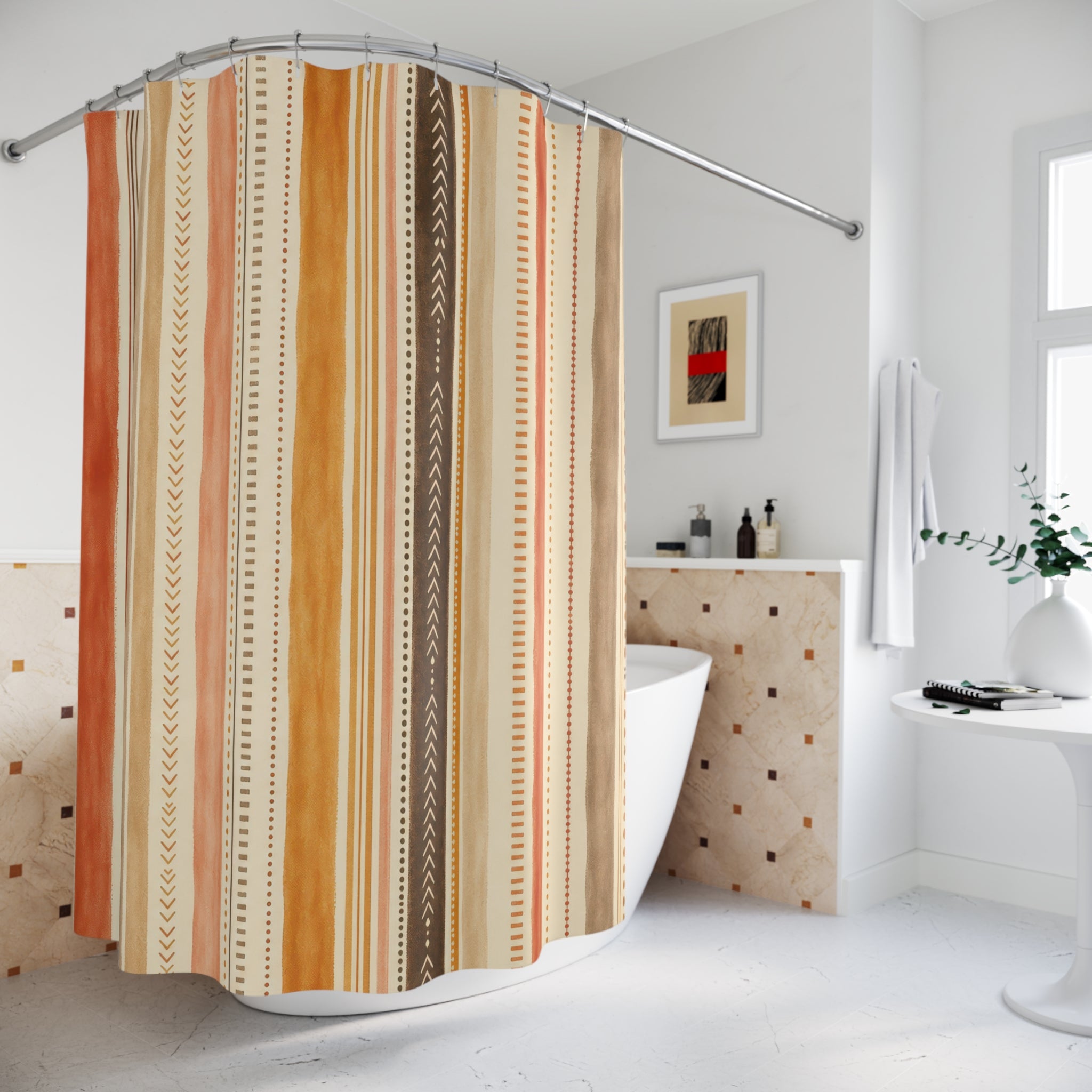 Cream Terracotta Delicate Pinstripe Shower Curtain