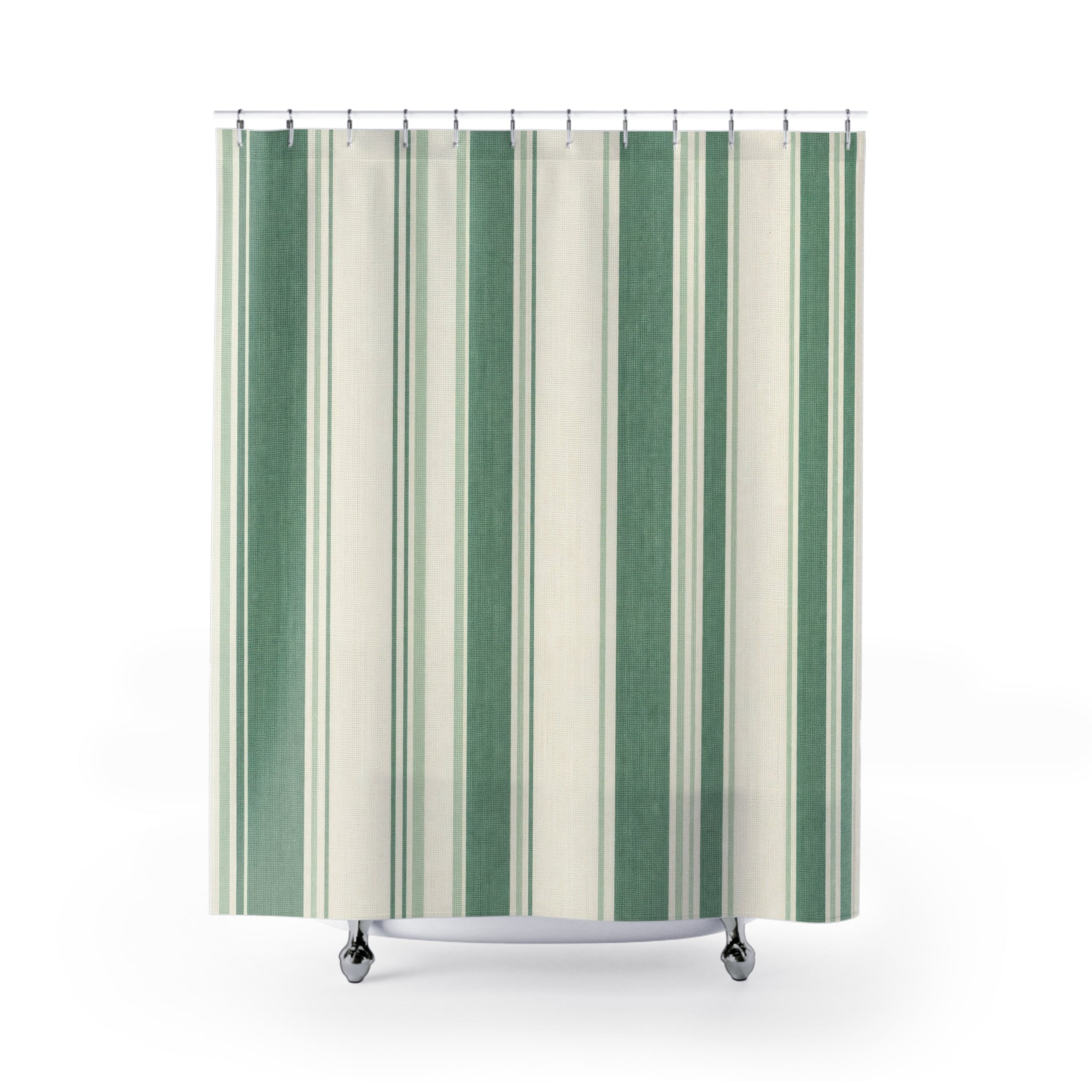 Jade Green Stripe Shower Curtain