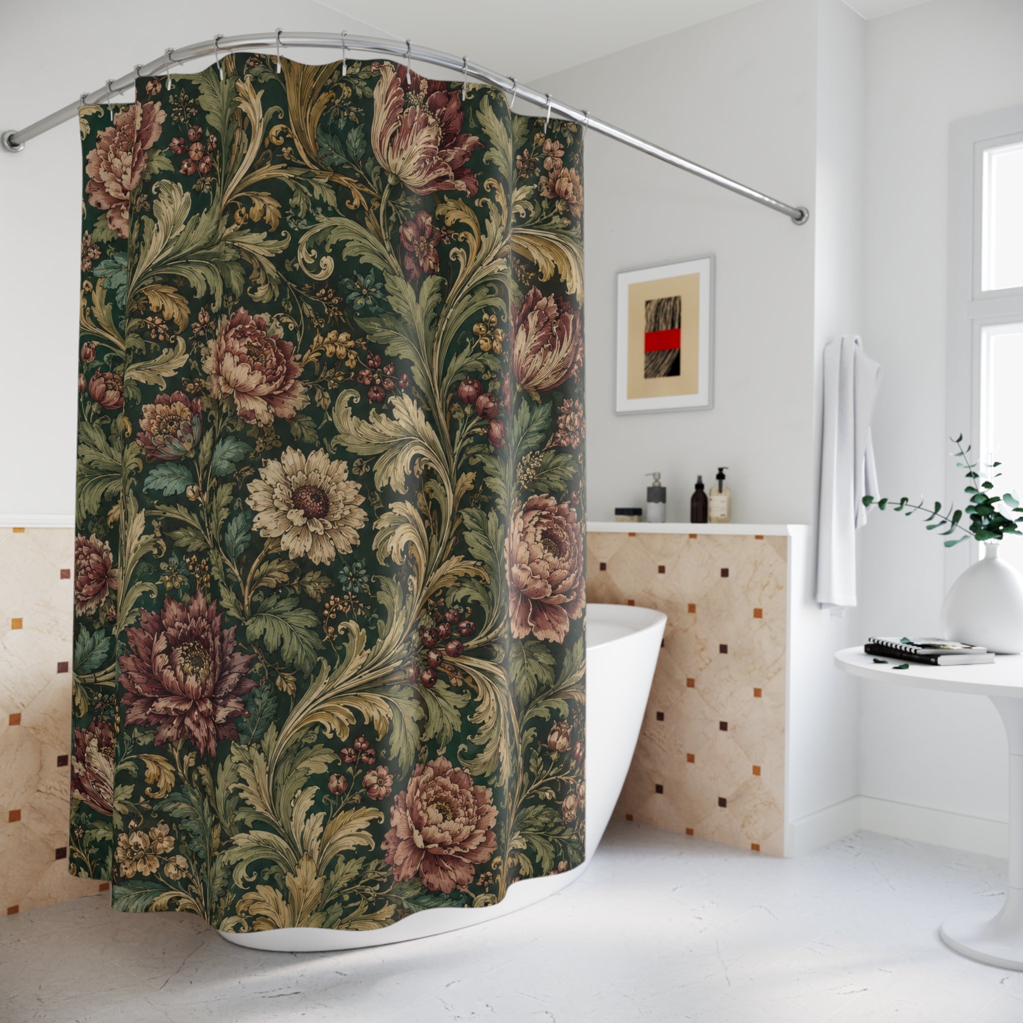 Victorian Green Botanical Shower Curtain