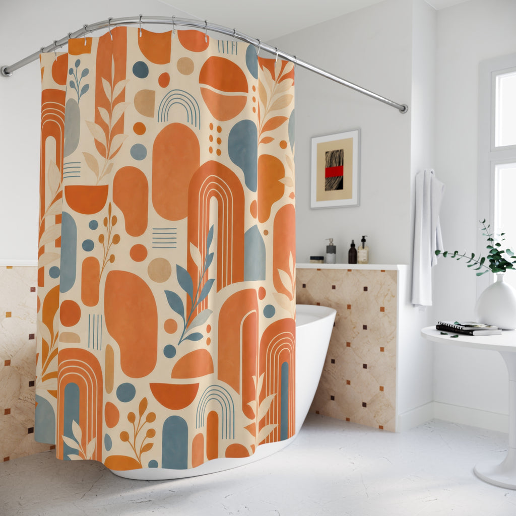 Orange Mid Century Terracotta Shower Curtain