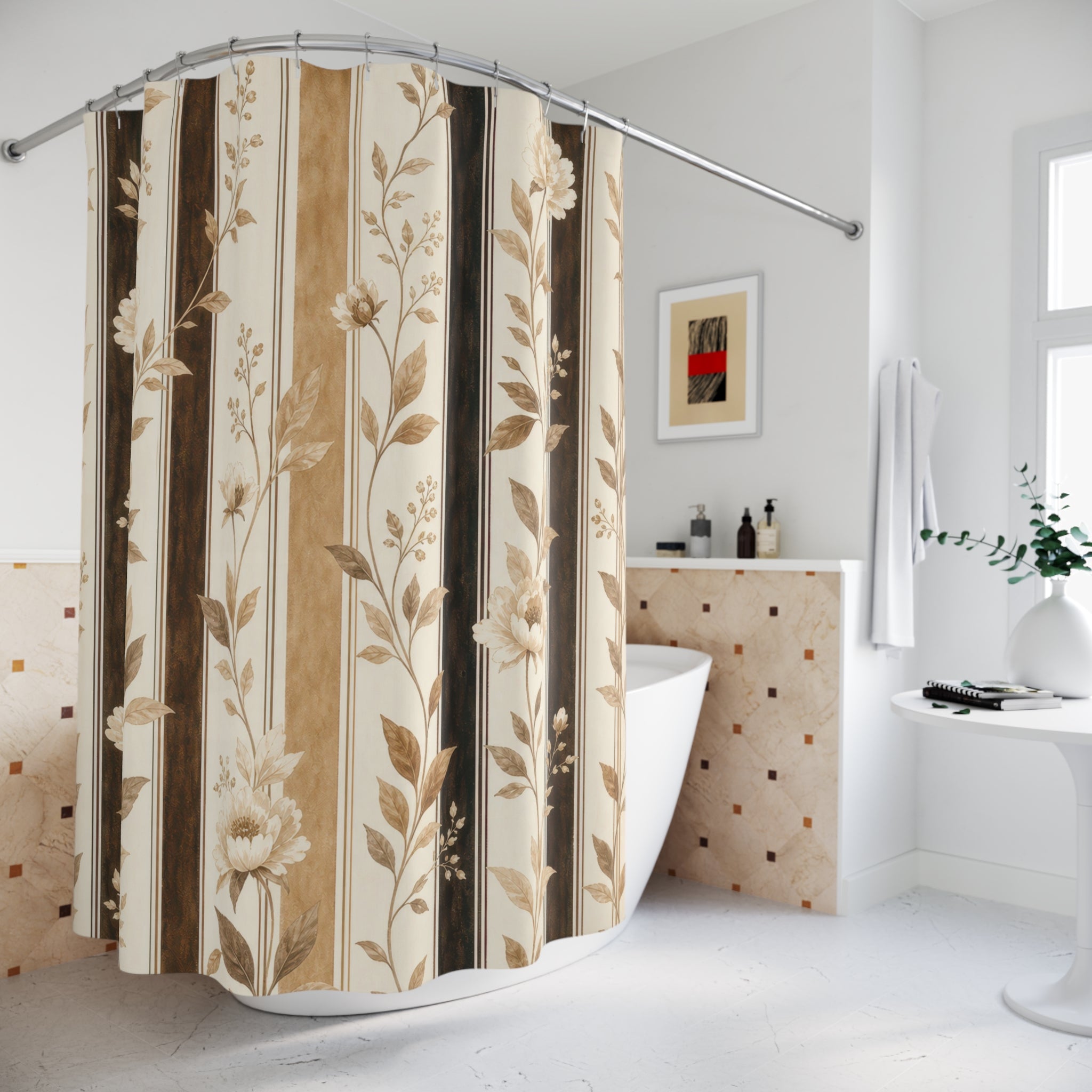 Vertical Botanical Stripe Shower Curtain