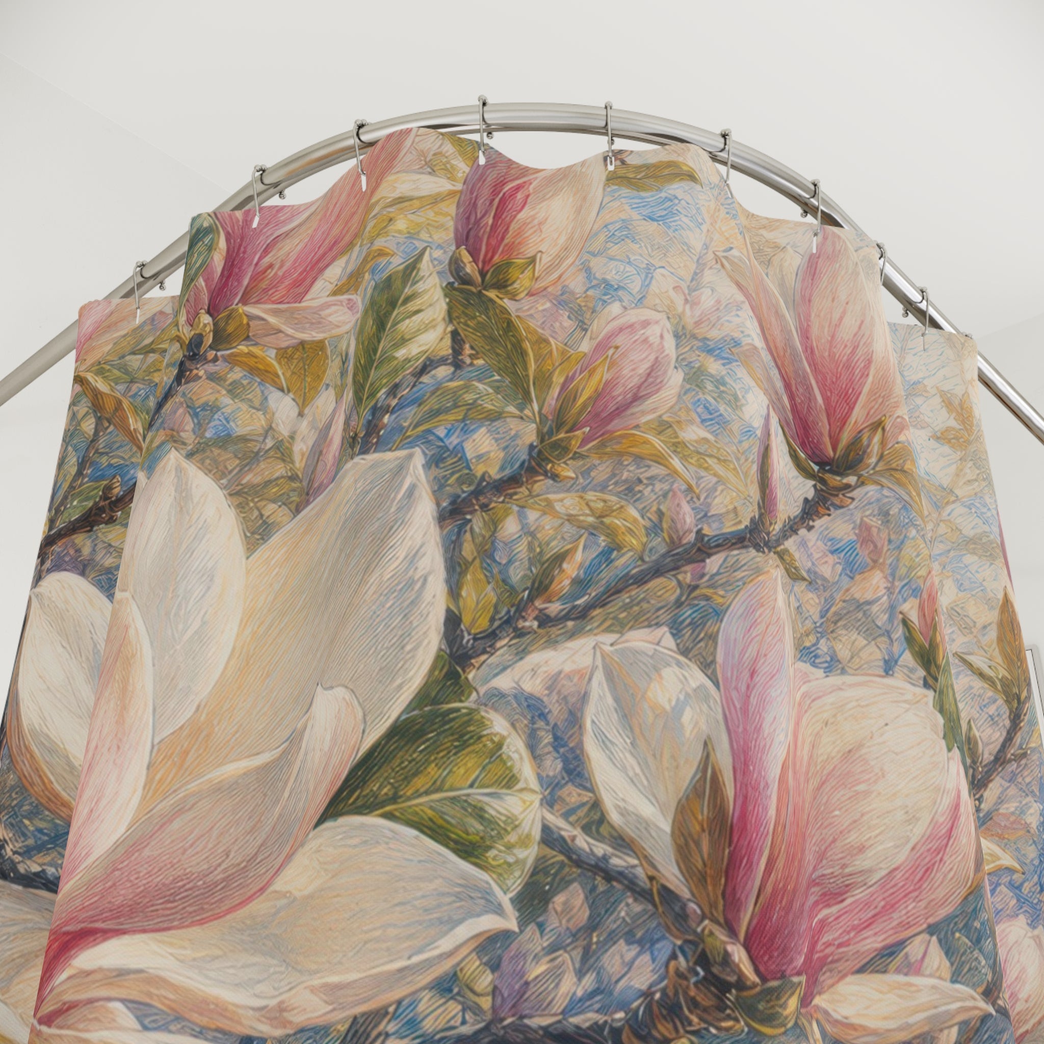 Pastel Pencil Magnolia Branches Shower Curtain