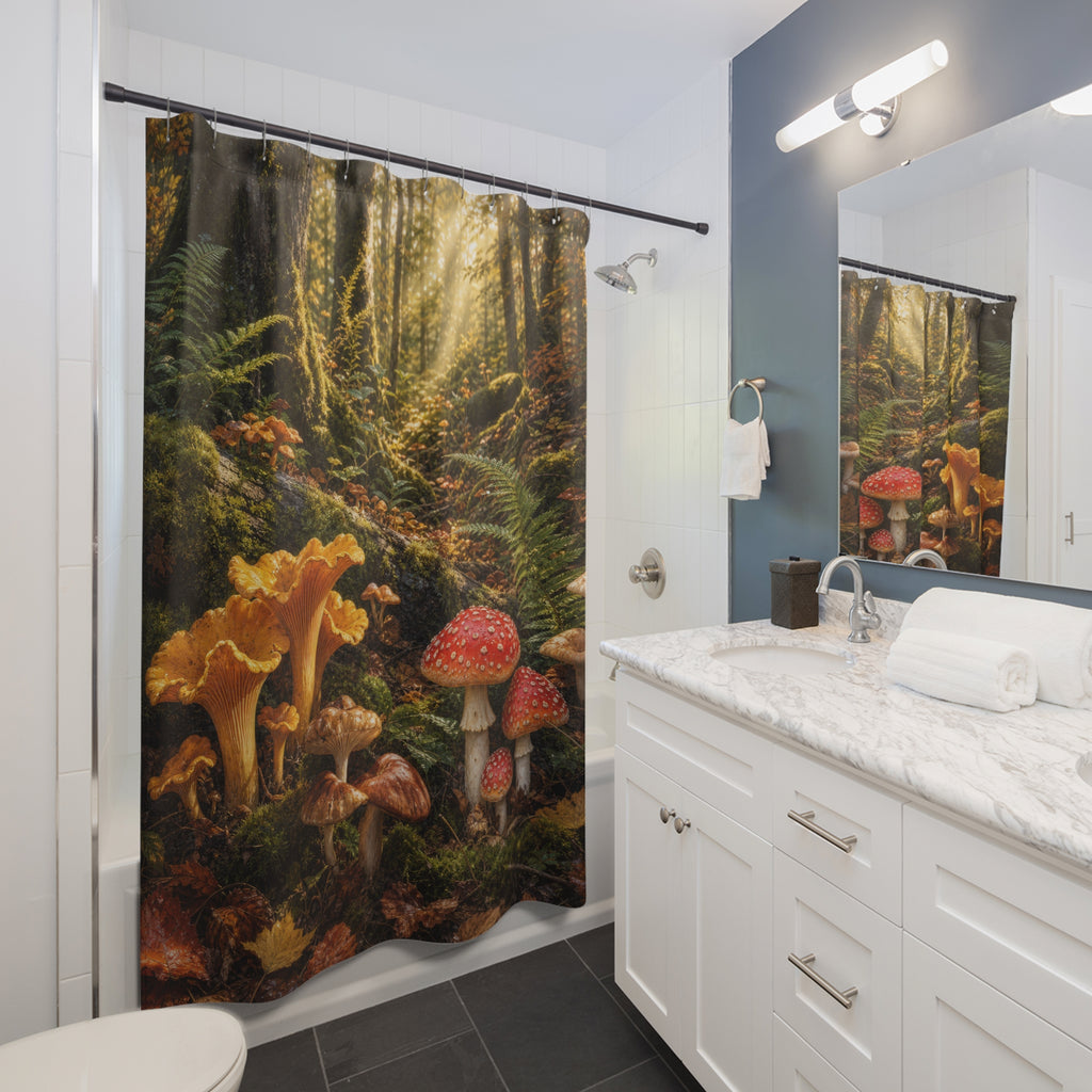 Mossy Mushroom Woodland Shower Curtain