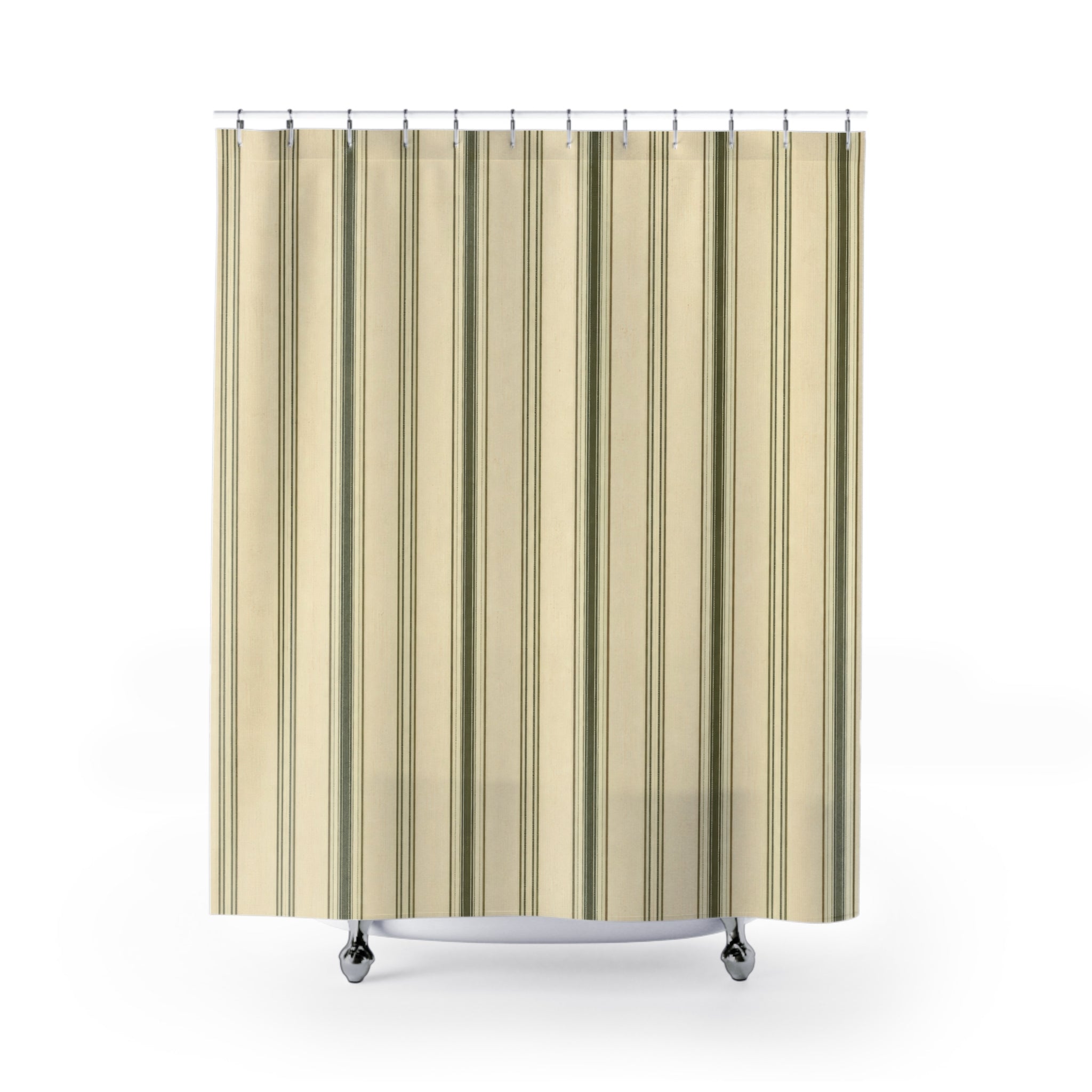 Olive Green Ticking Stripe Shower Curtain