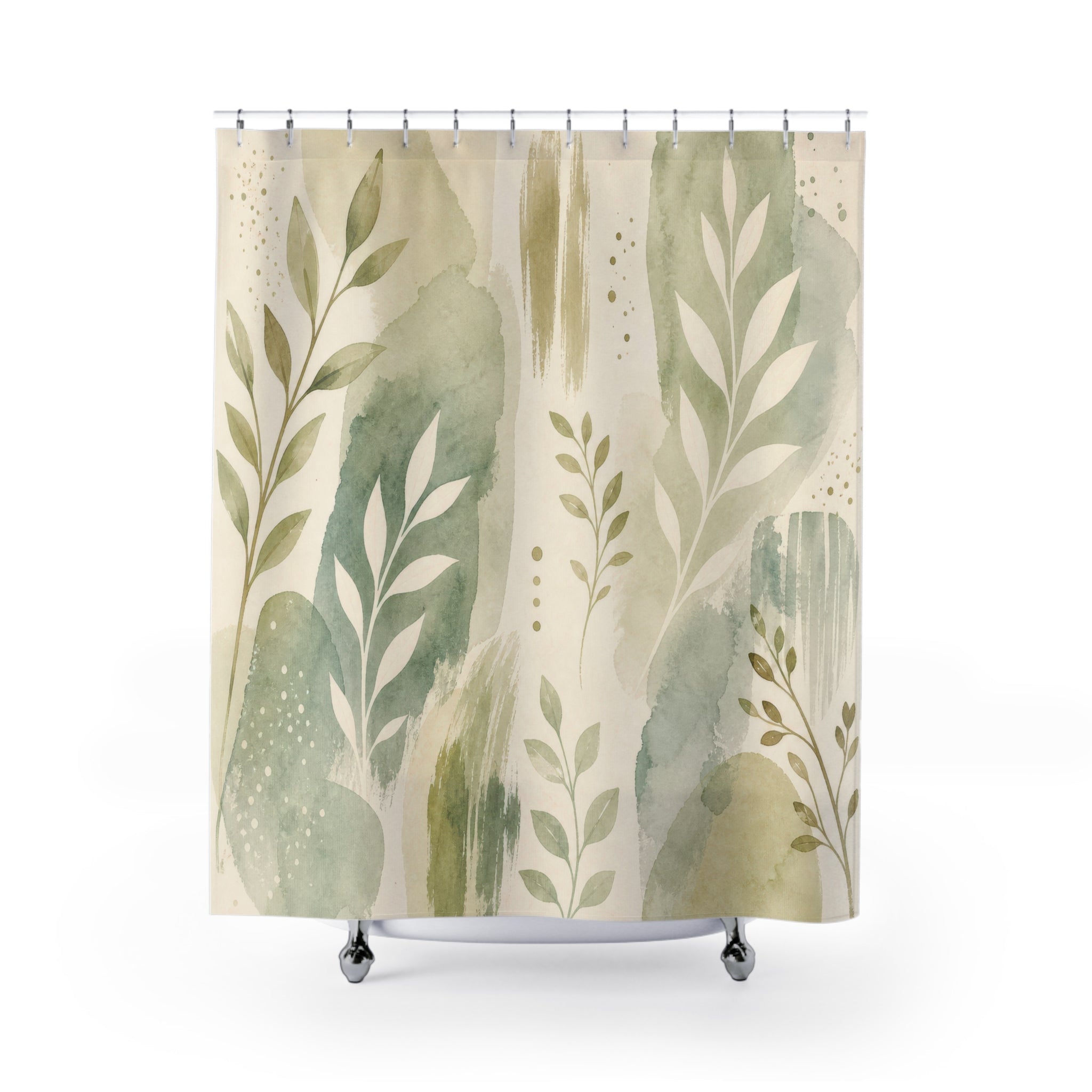 Light Green Botanical Sage Shower Curtain