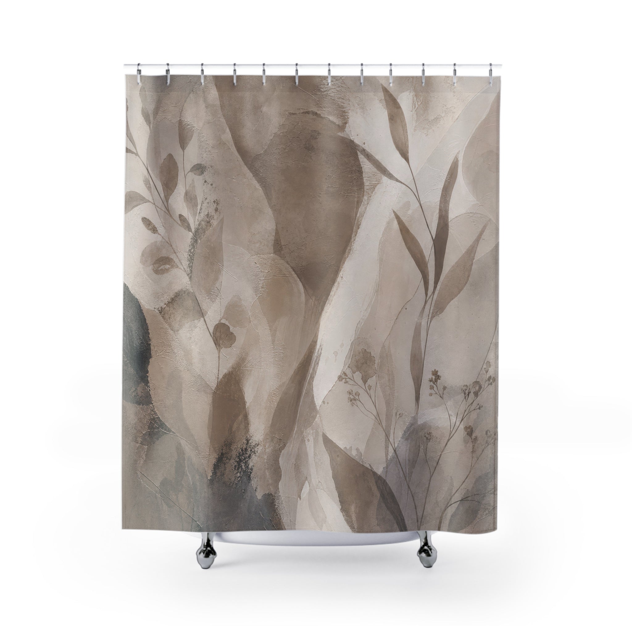 Taupe Shower Curtain: Beige Abstract Botanical Pattern