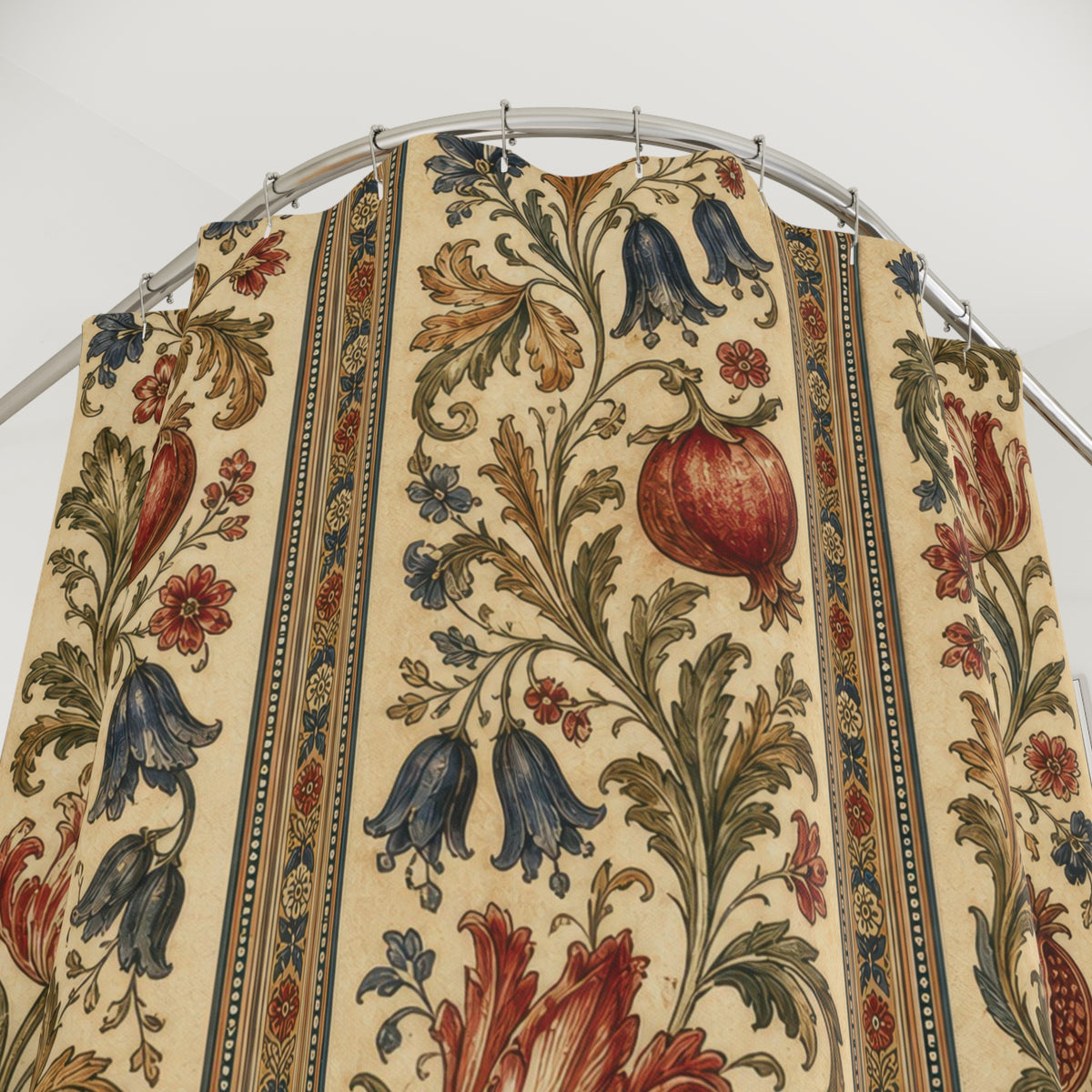Jacobean Floral Heritage Stripe Shower Curtain
