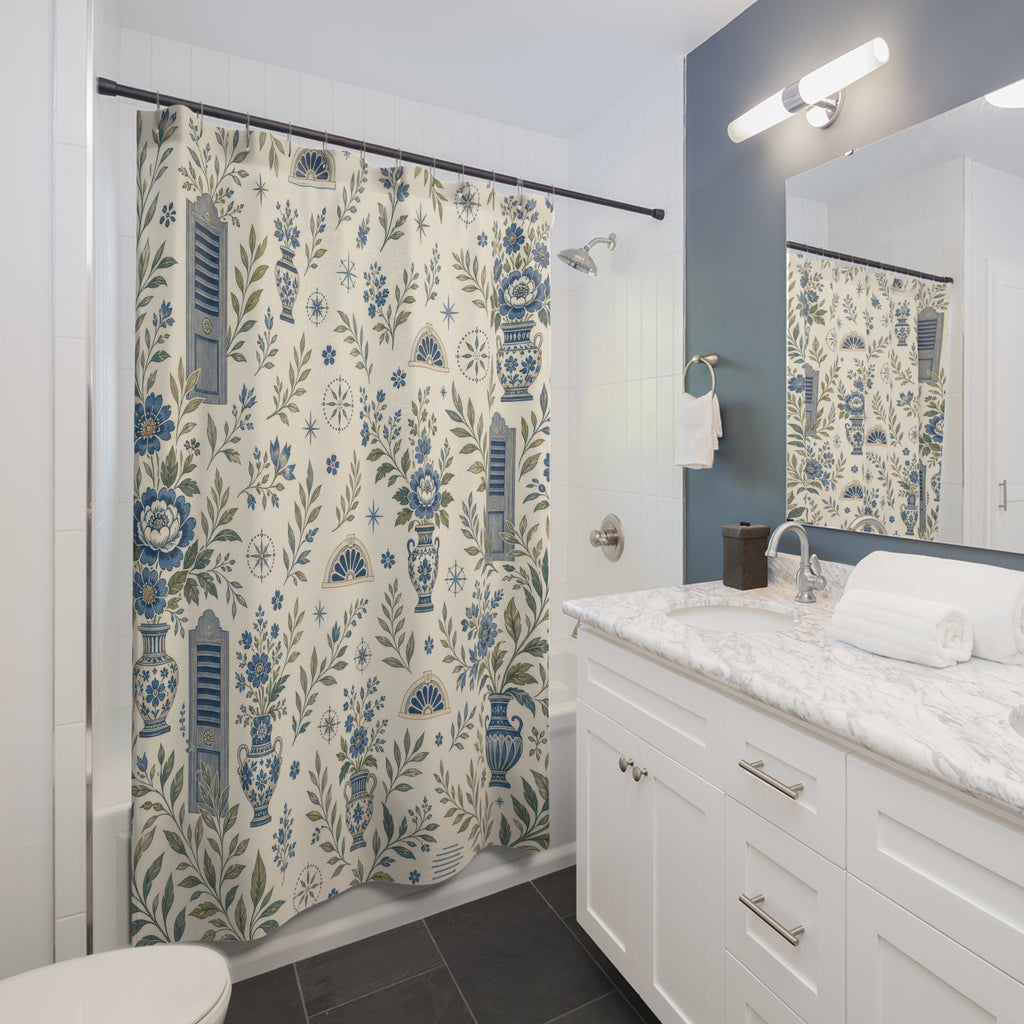 Colonial White Blue Floral Shower Curtain