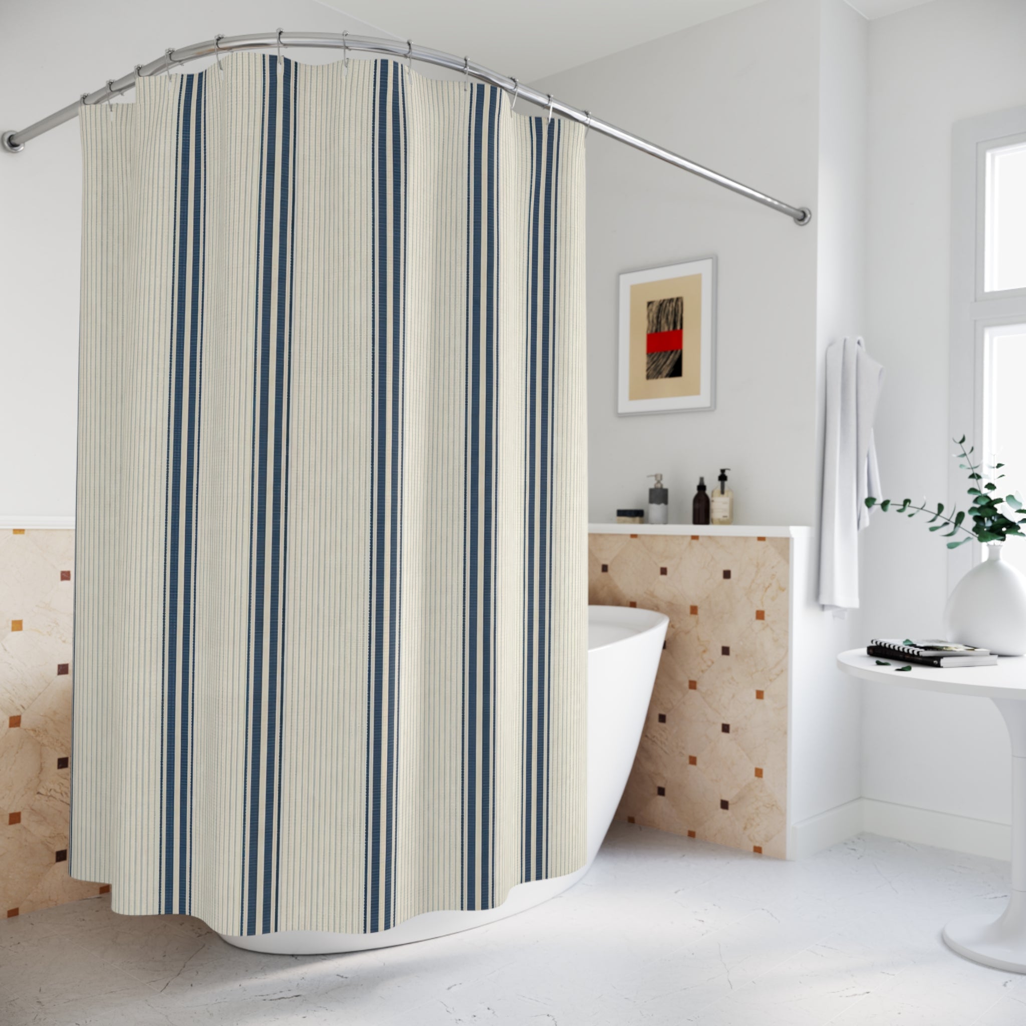 Navy Micro Stripe Shower Curtain