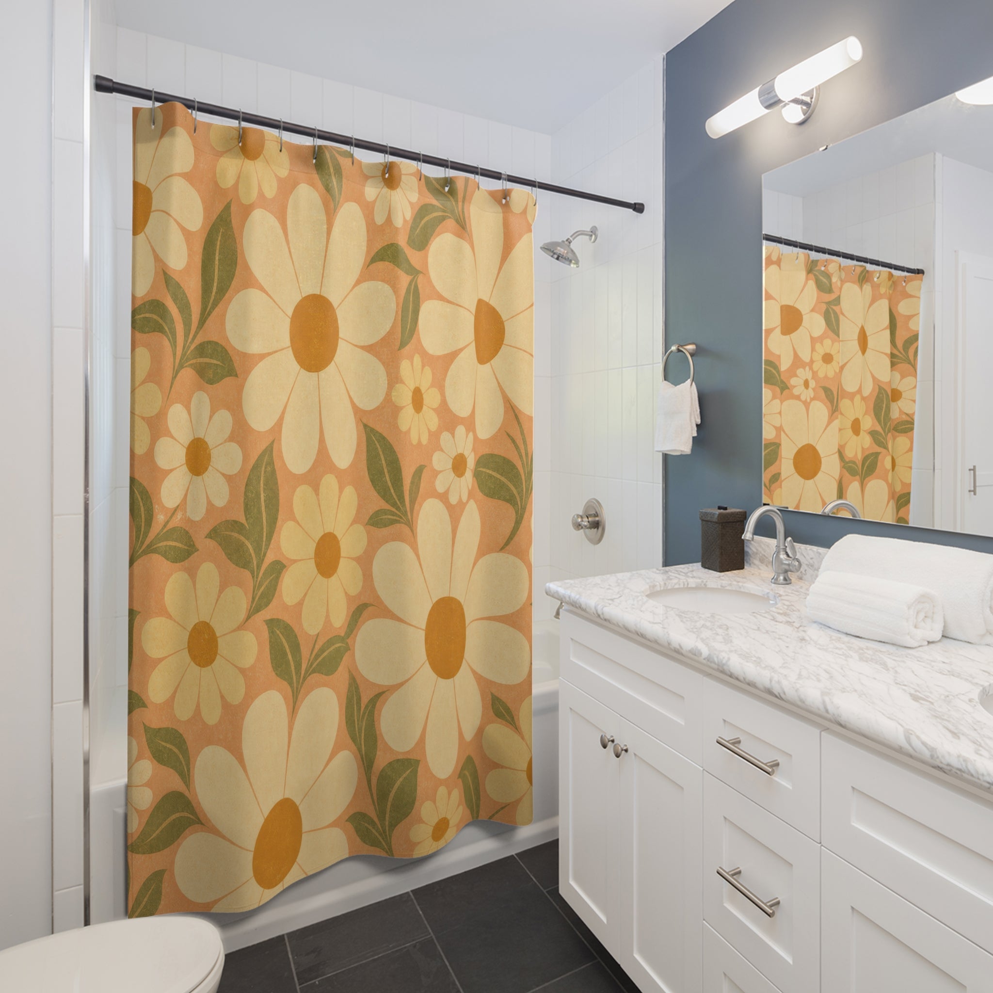 Retro Flower Wallpaper Shower Curtain
