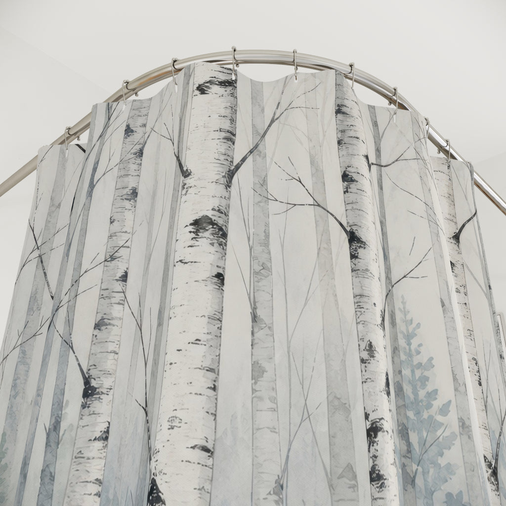 Snowy Birch Tree Shower Curtain