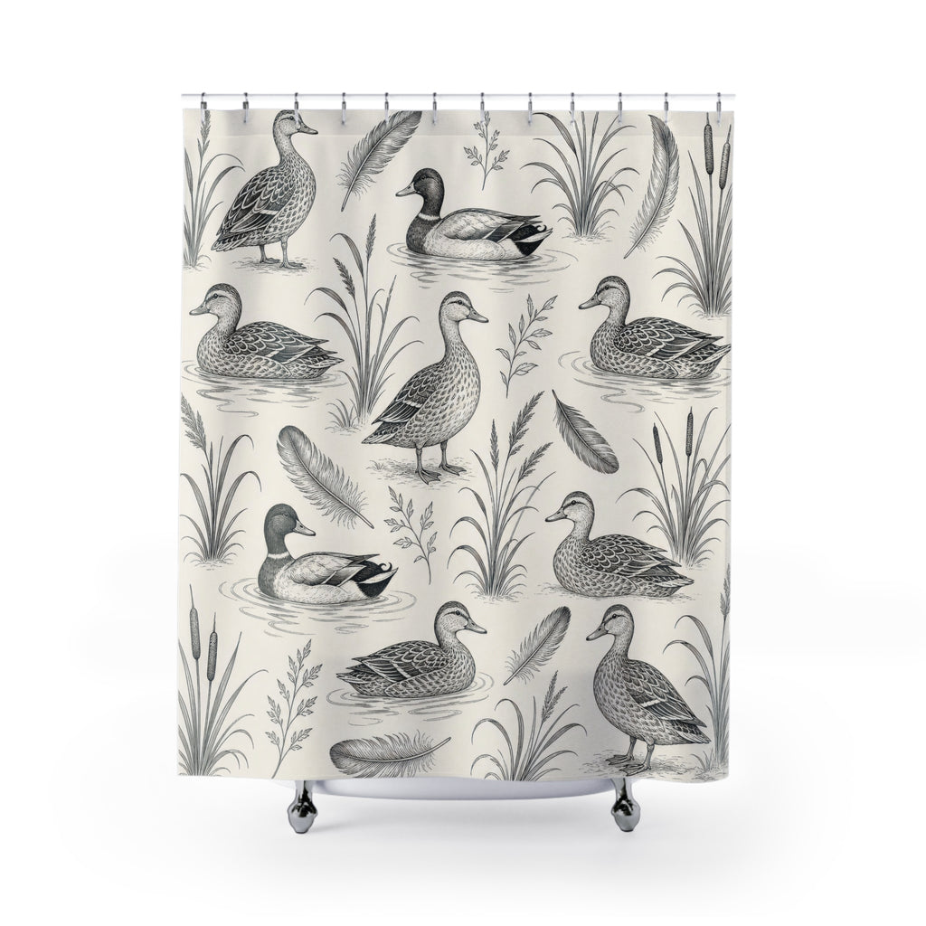 Black White Sketch Duck Shower Curtain