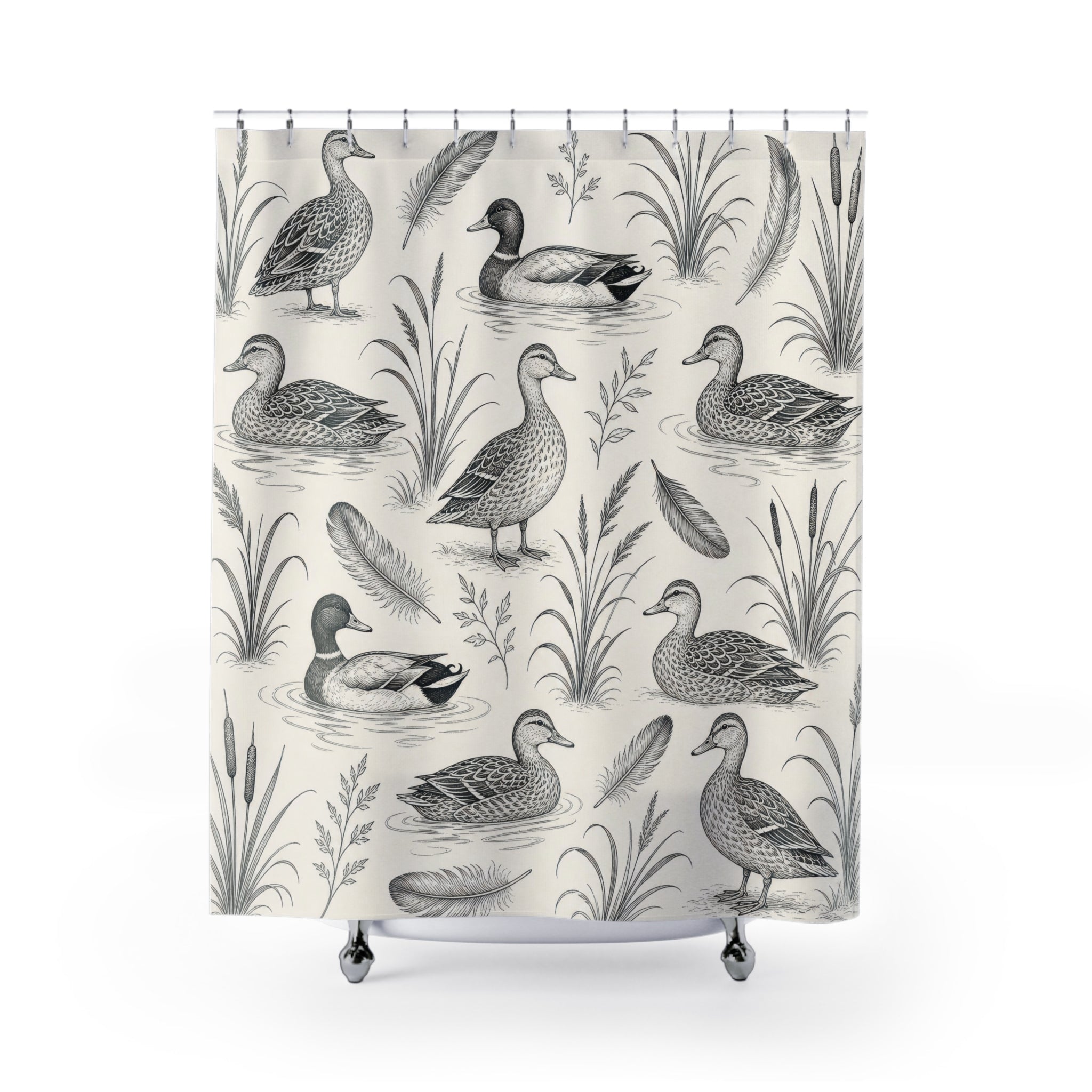Black White Sketch Duck Shower Curtain