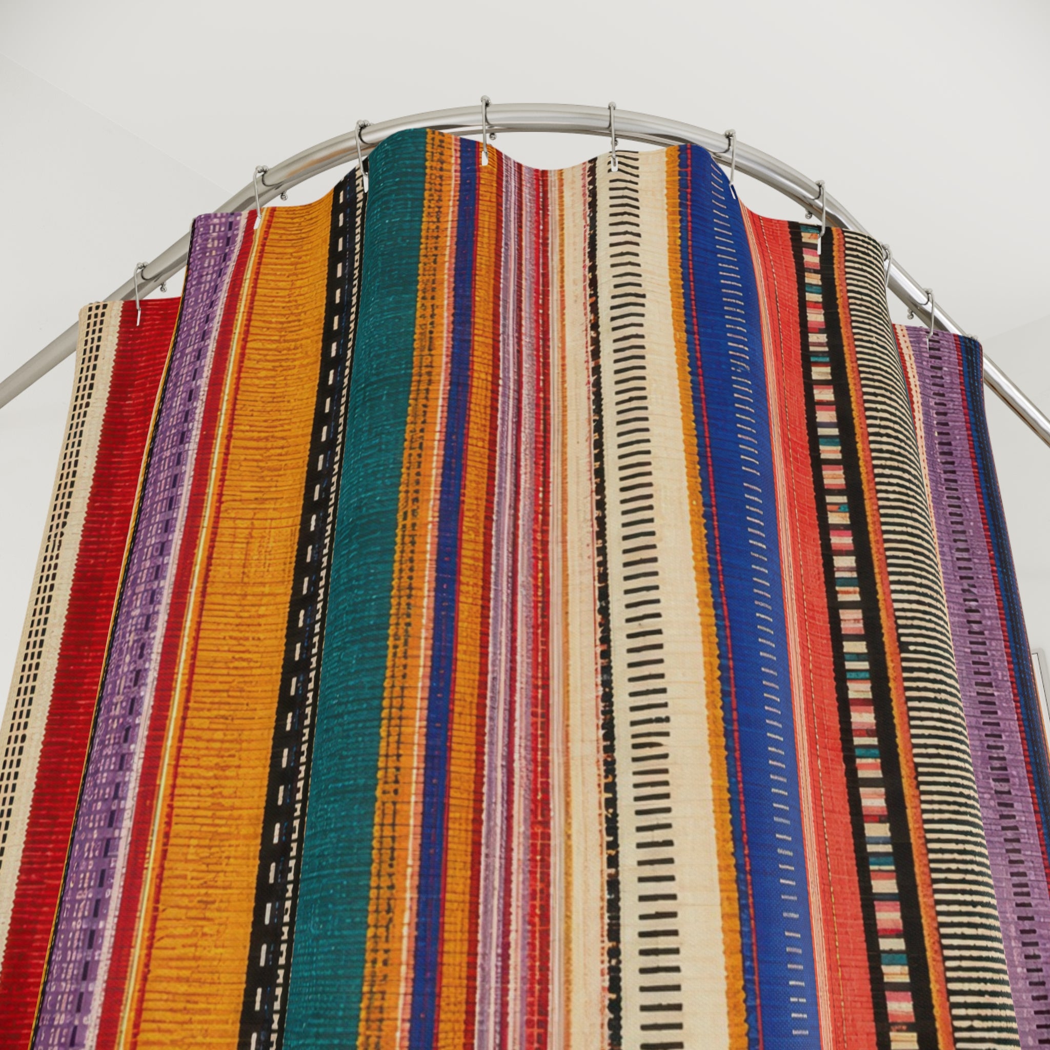 Vivid Boho Rainbow Stripe Shower Curtain