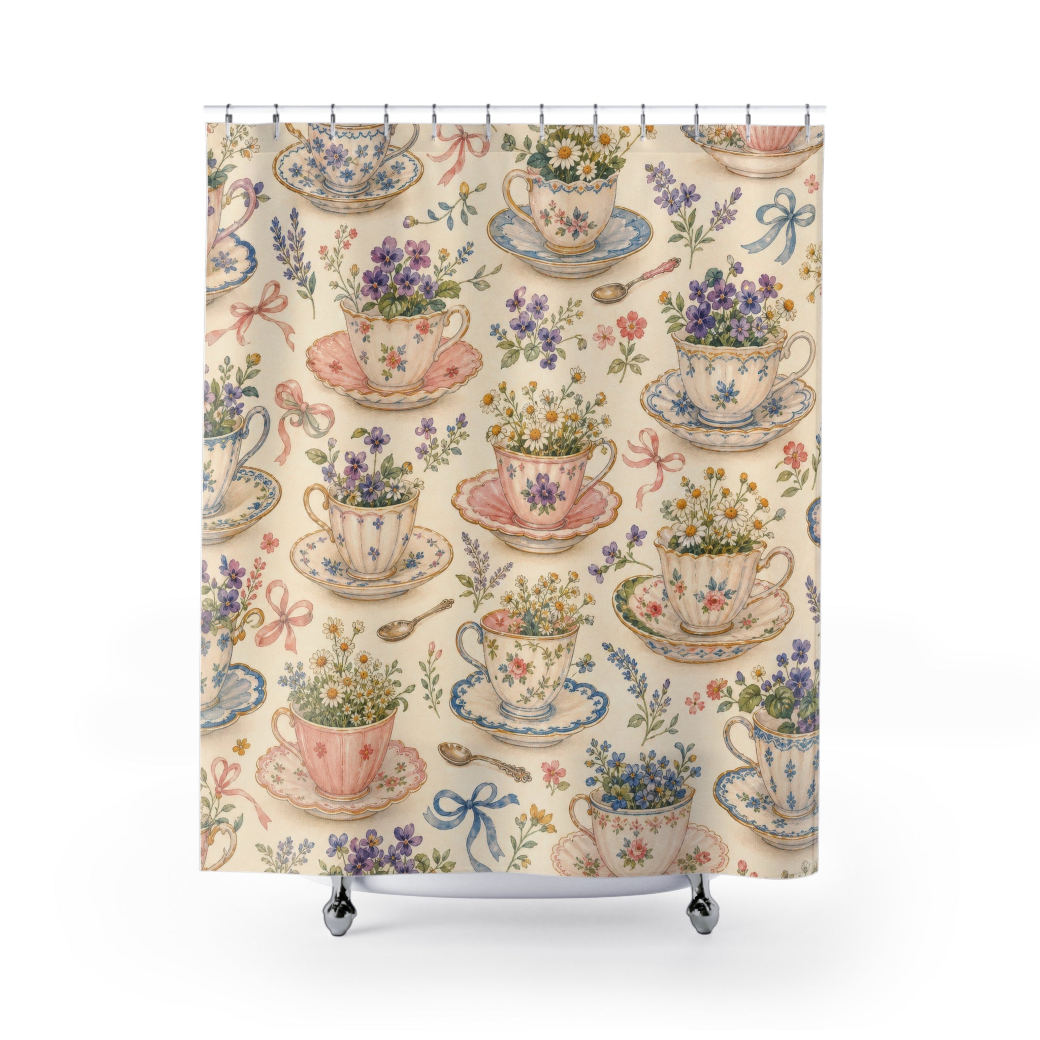 Floral Tea Cup Cottagecore Shower Curtain