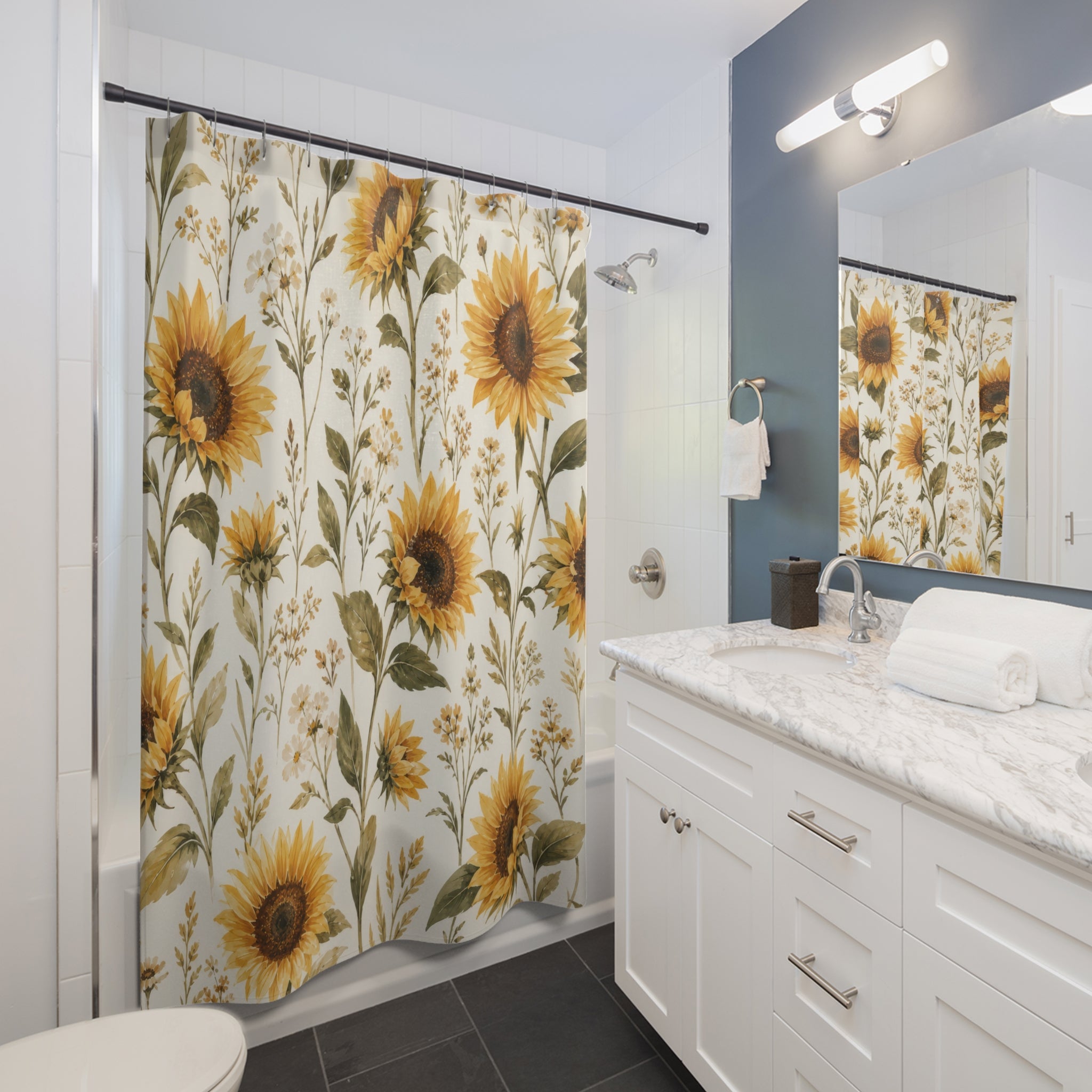 Yellow Country Floral Meadow Shower Curtain