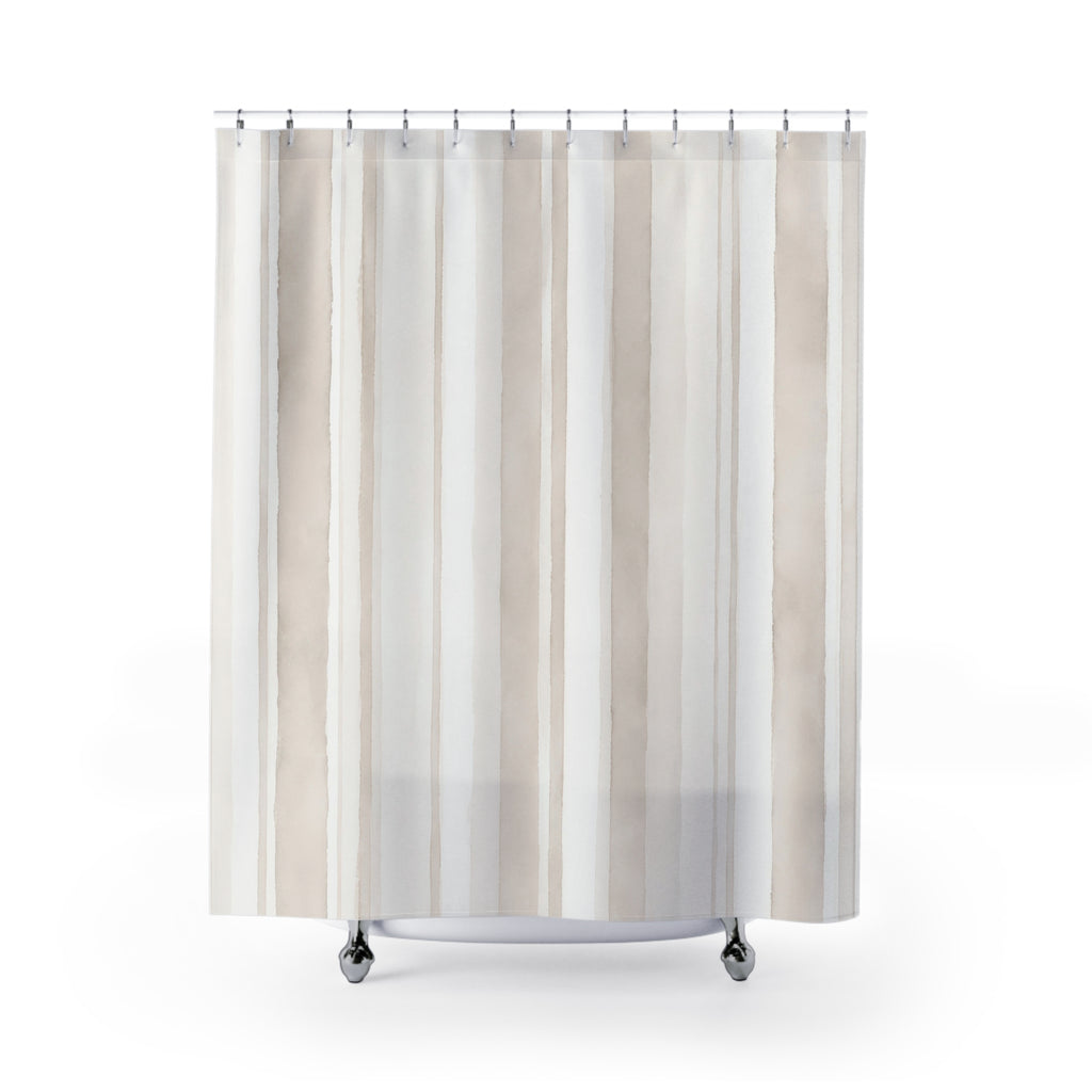 White Cream Watercolor Stripe Shower Curtain