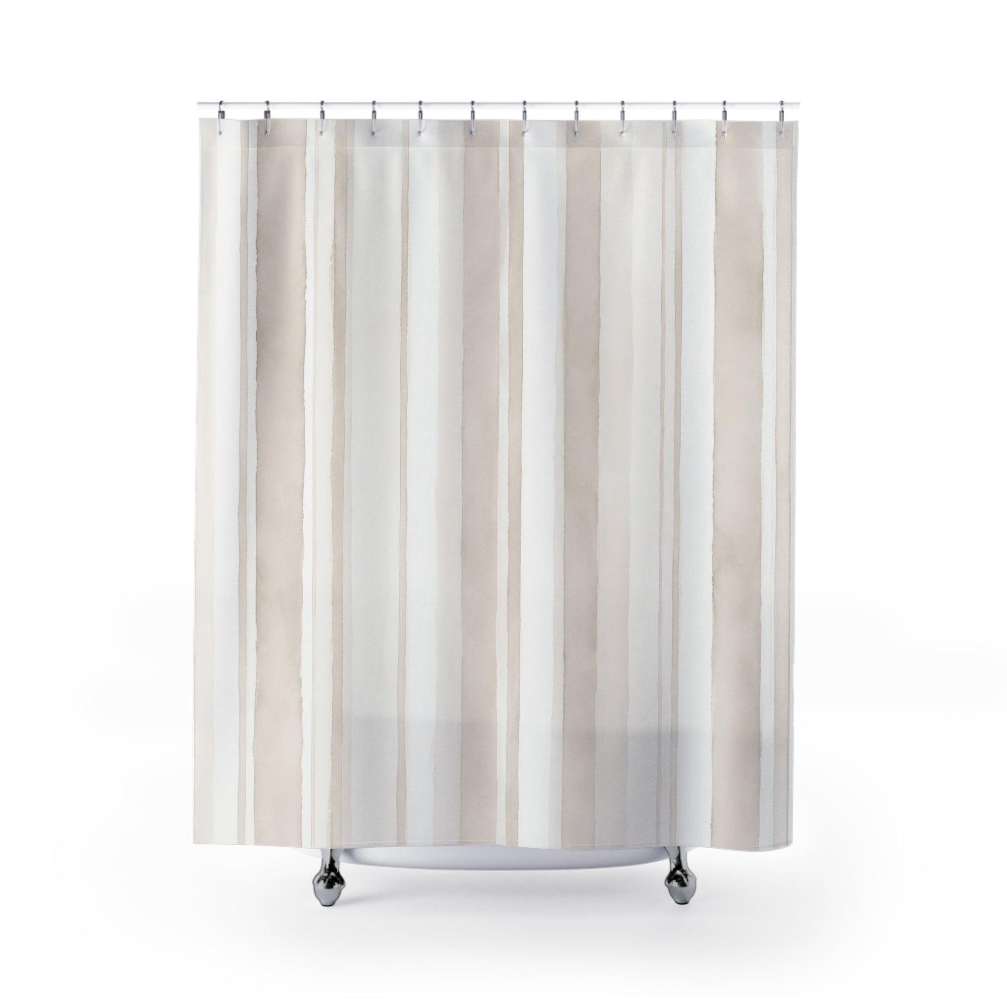 White Cream Watercolor Stripe Shower Curtain