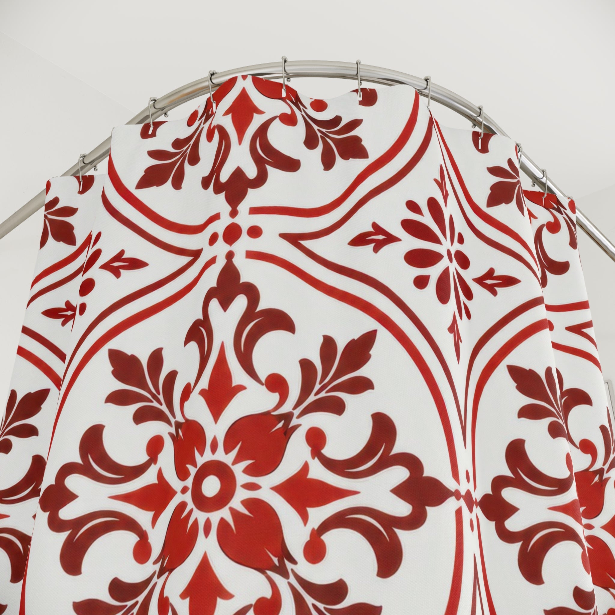Red White Moroccan Tile Shower Curtain