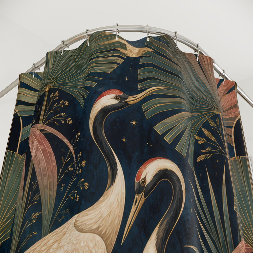 Midnight Crane Palms Shower Curtain