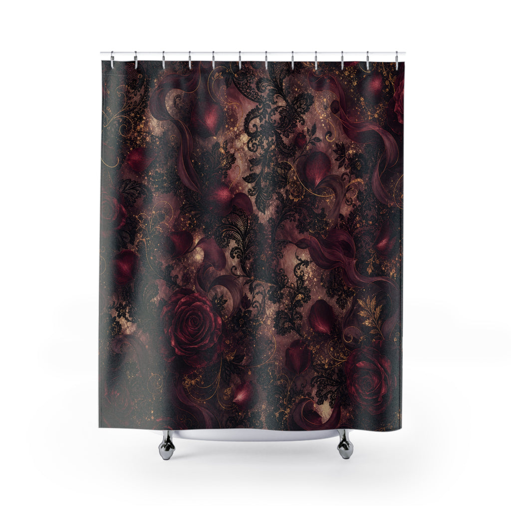 Moody Rose Floral Burgundy Lace Shower Curtain
