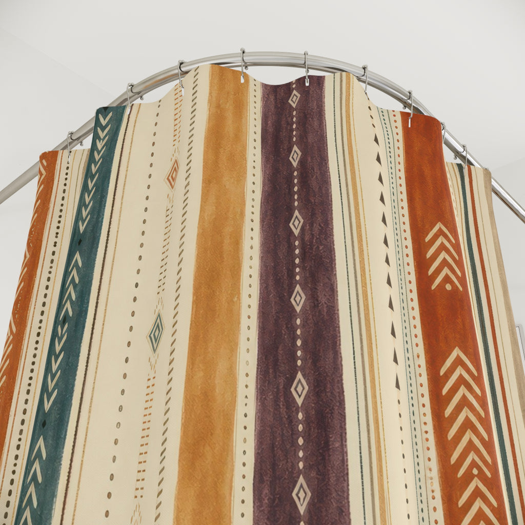 Teal Green Terracotta Geometric Stripe Shower Curtain