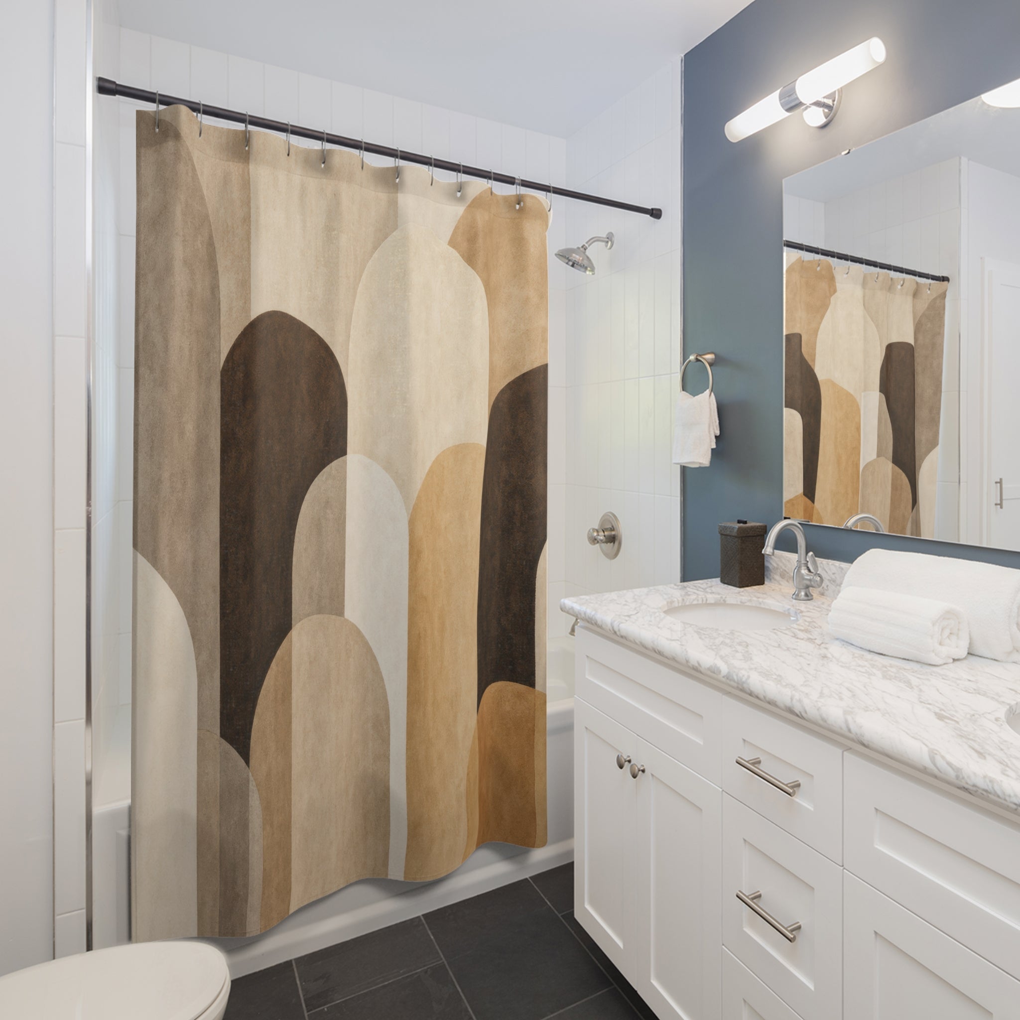 Brown Beige Rounded Arch Shower Curtain