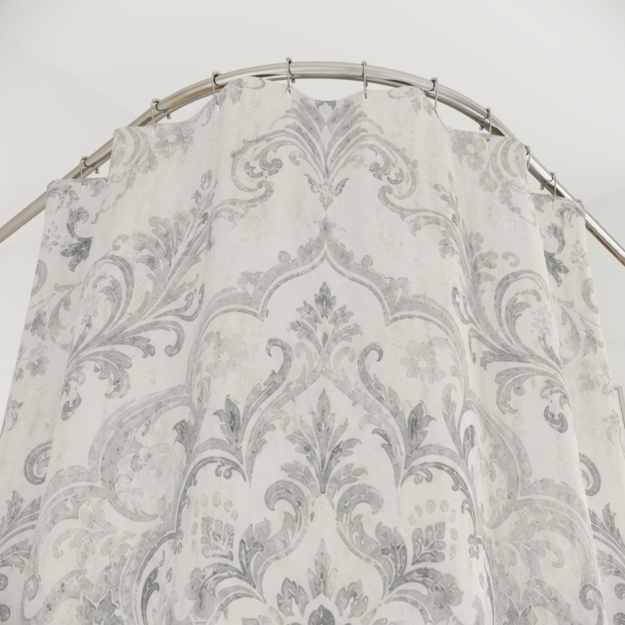 Grey White Damask Medallion Vintage Traditional Gray Shower Curtain