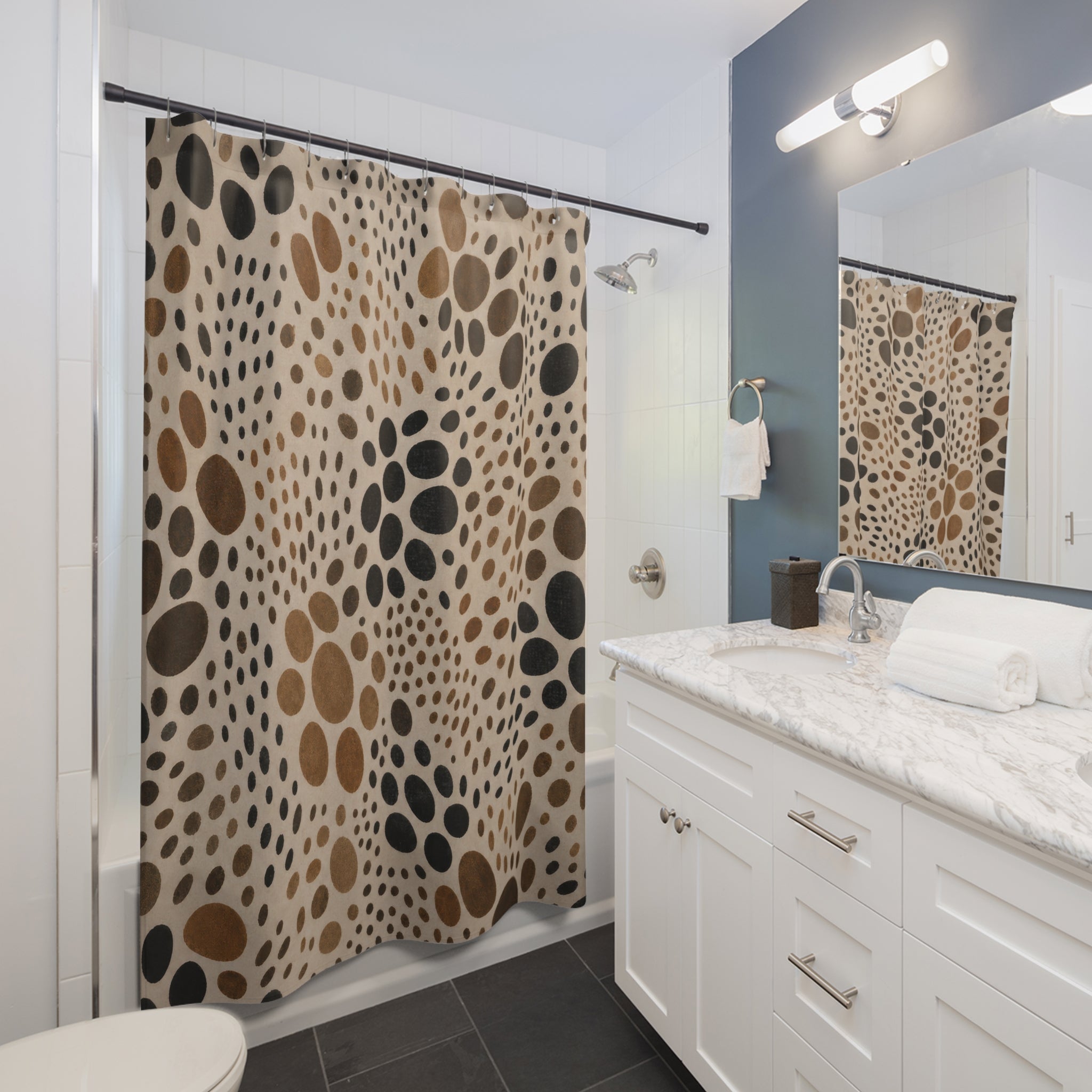 Black Brown Pebble Dot Shower Curtain
