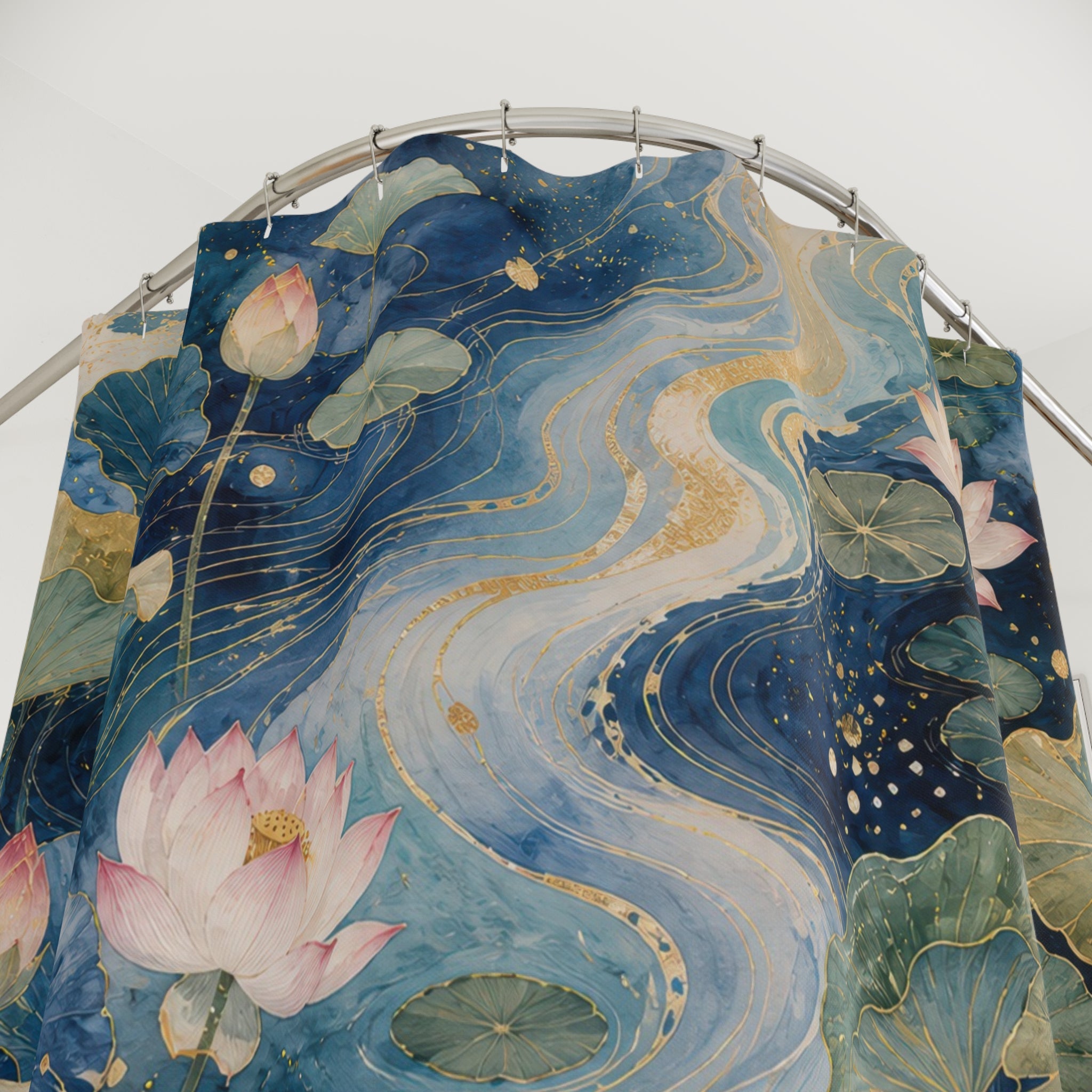 Indigo Lotus Current Shower Curtain